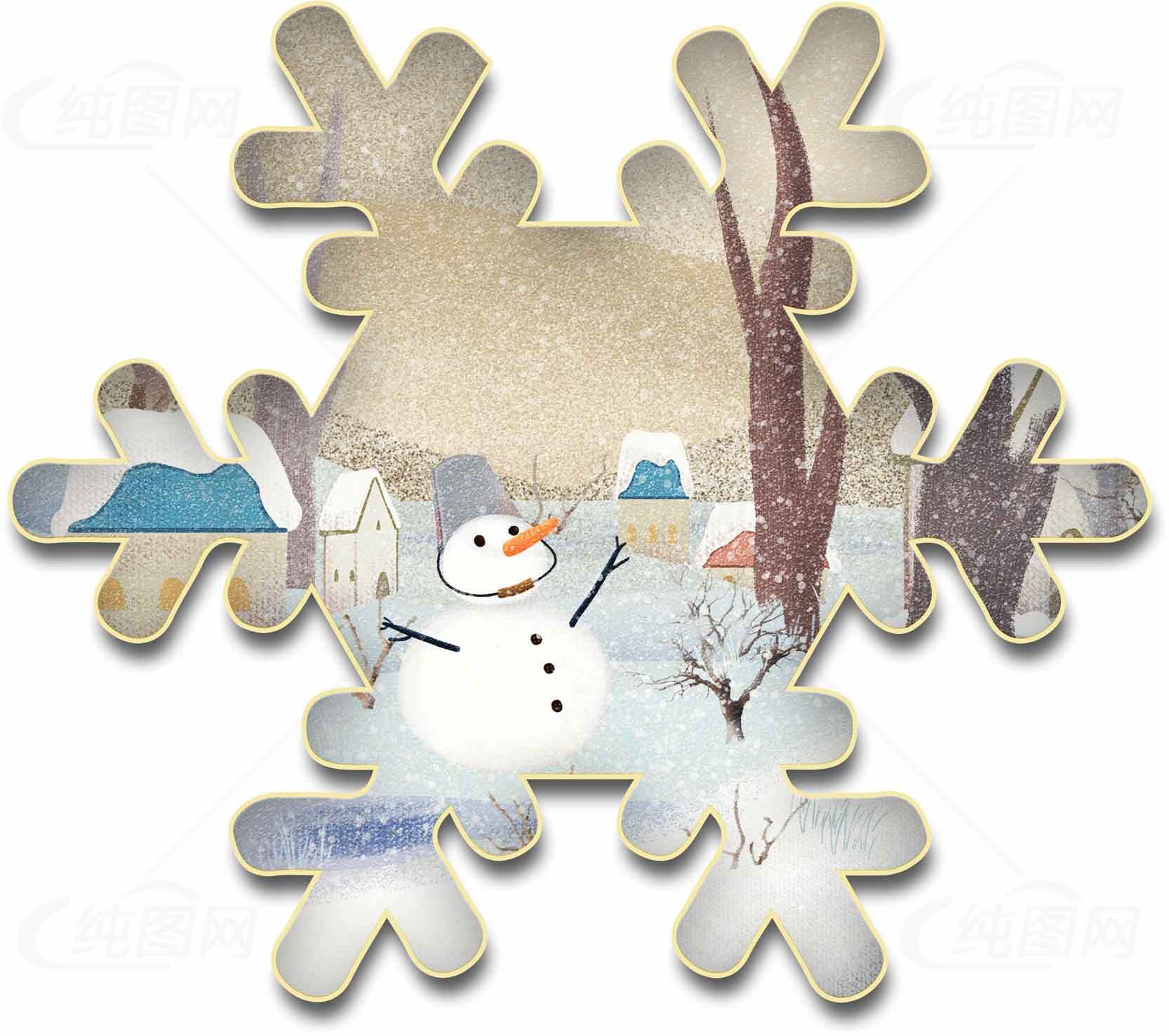 冬季雪花与雪人插画图片素材