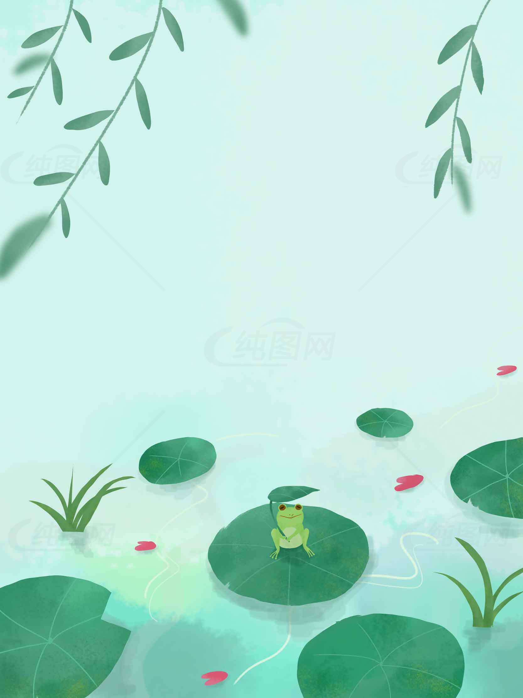清新荷叶与青蛙插画背景图片素材