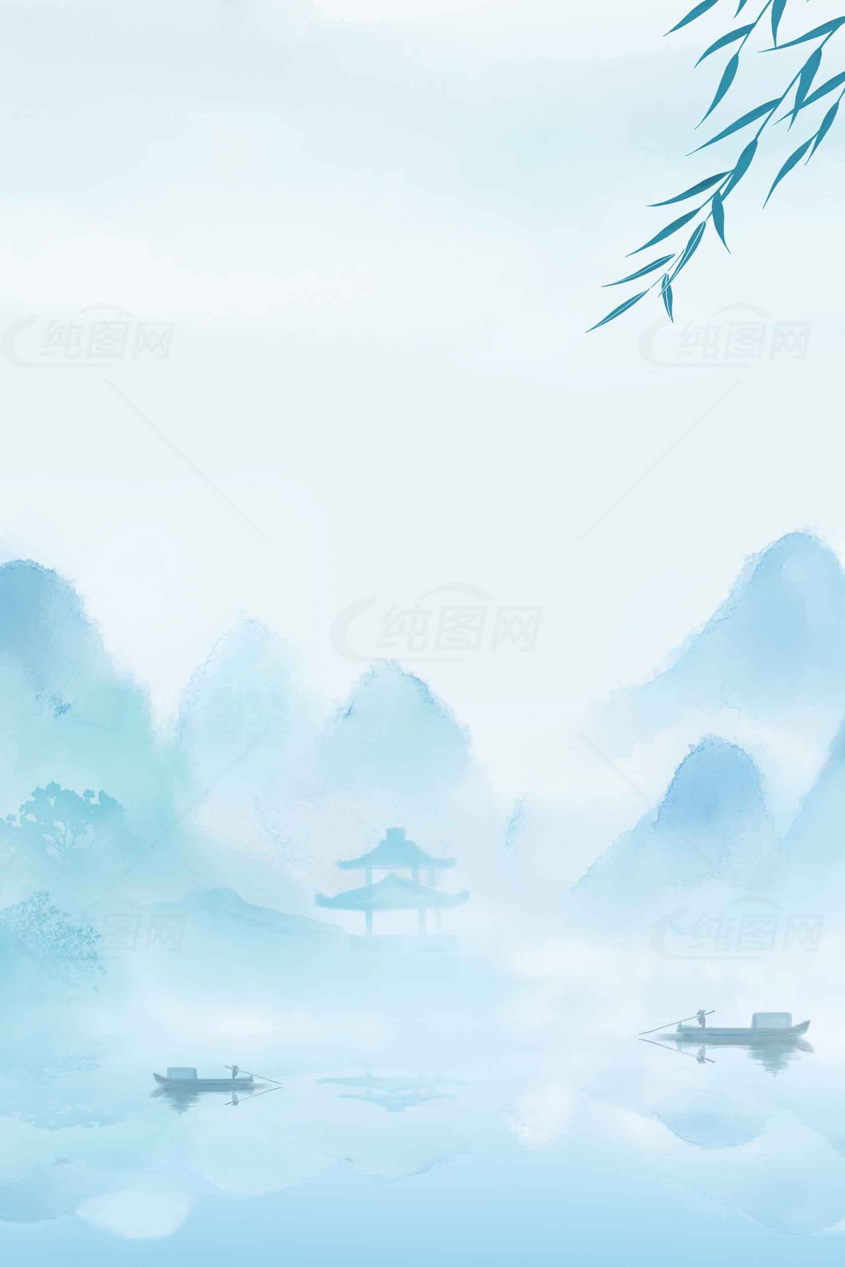 唯美中国水墨山水画背景图片素材