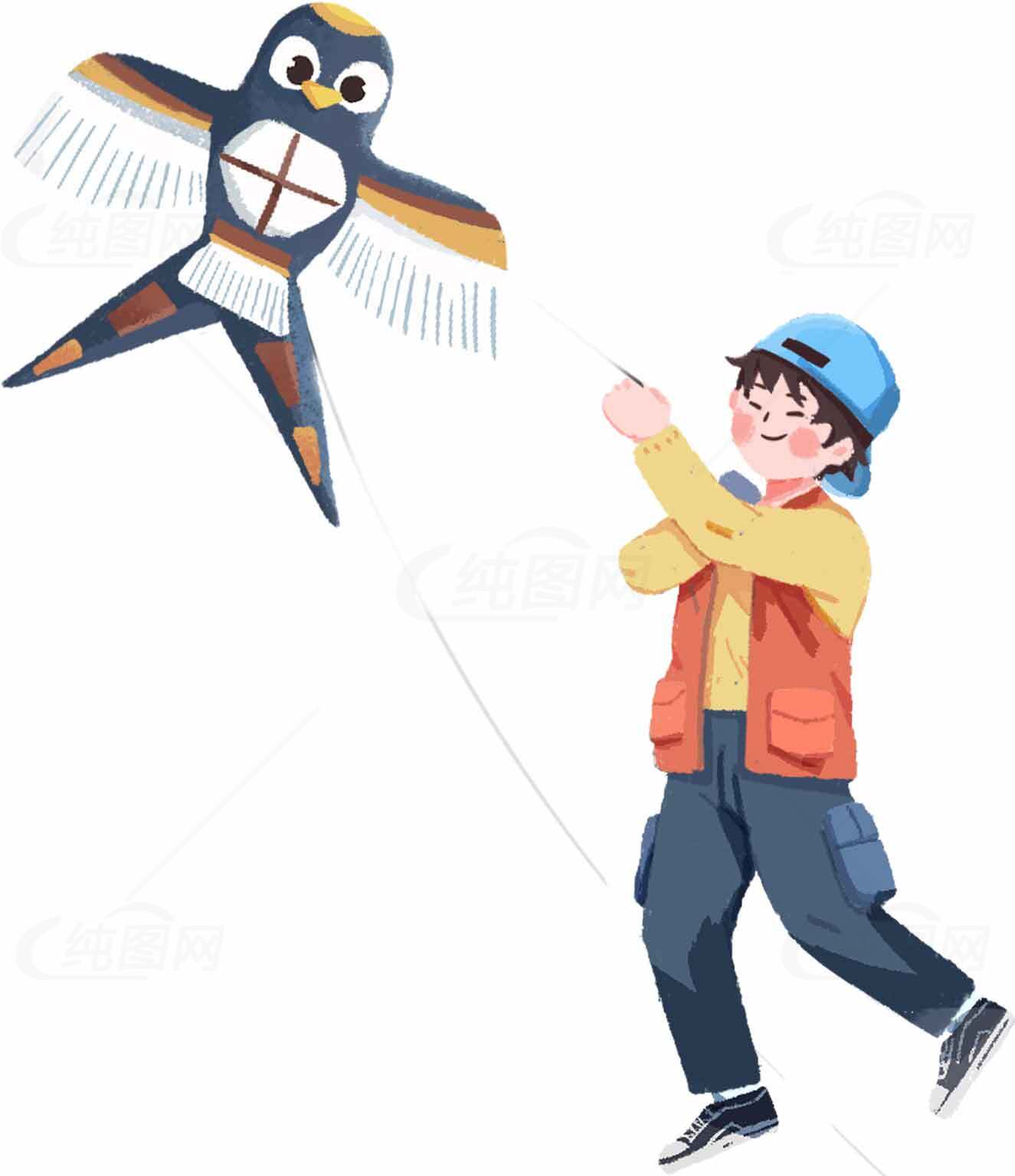 放风筝的男孩插画图片素材