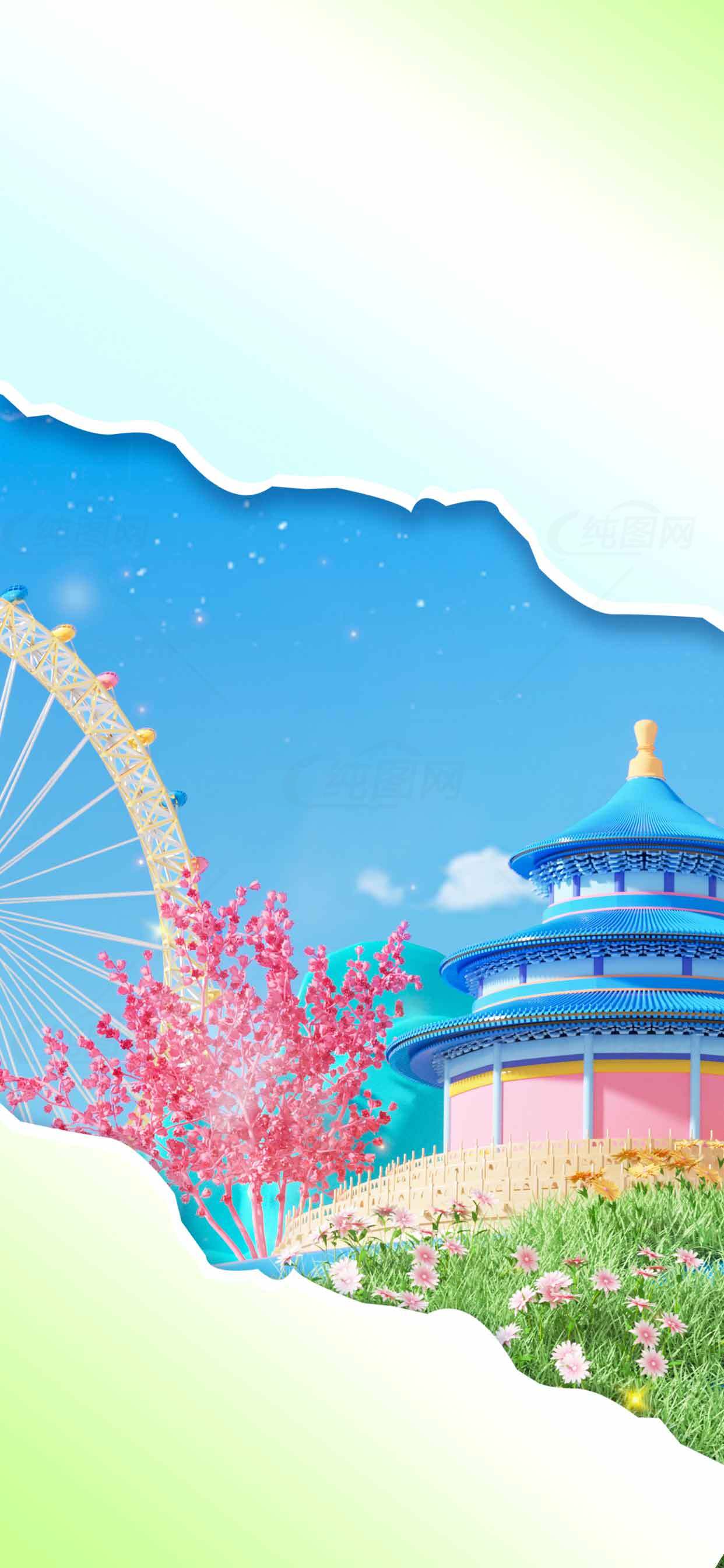 春日游乐园风光：摩天轮与古建筑的唯美邂逅素材