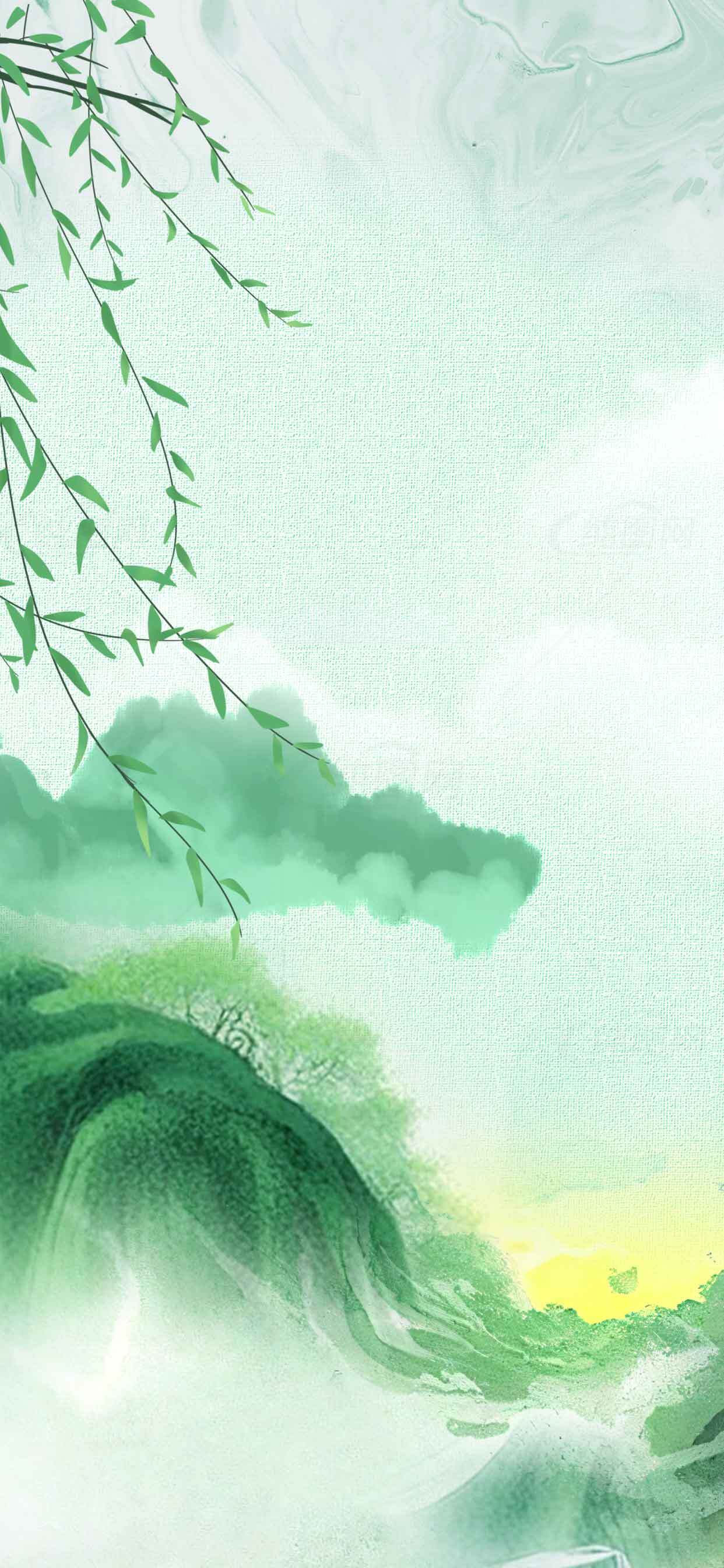 中国风唯美山水画背景素材图片