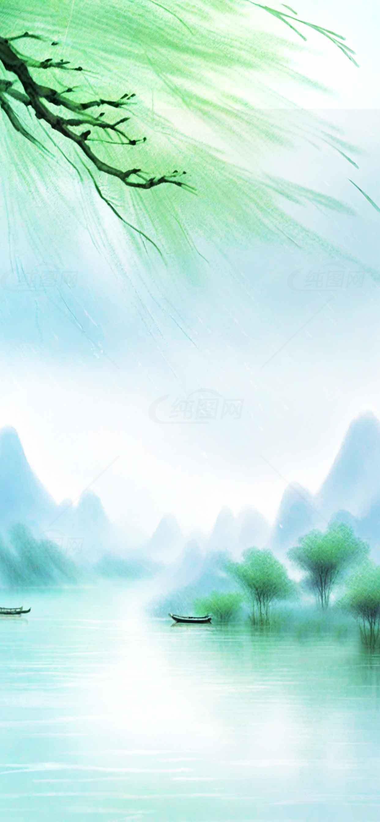 中国水墨山水画唯美背景图片素材