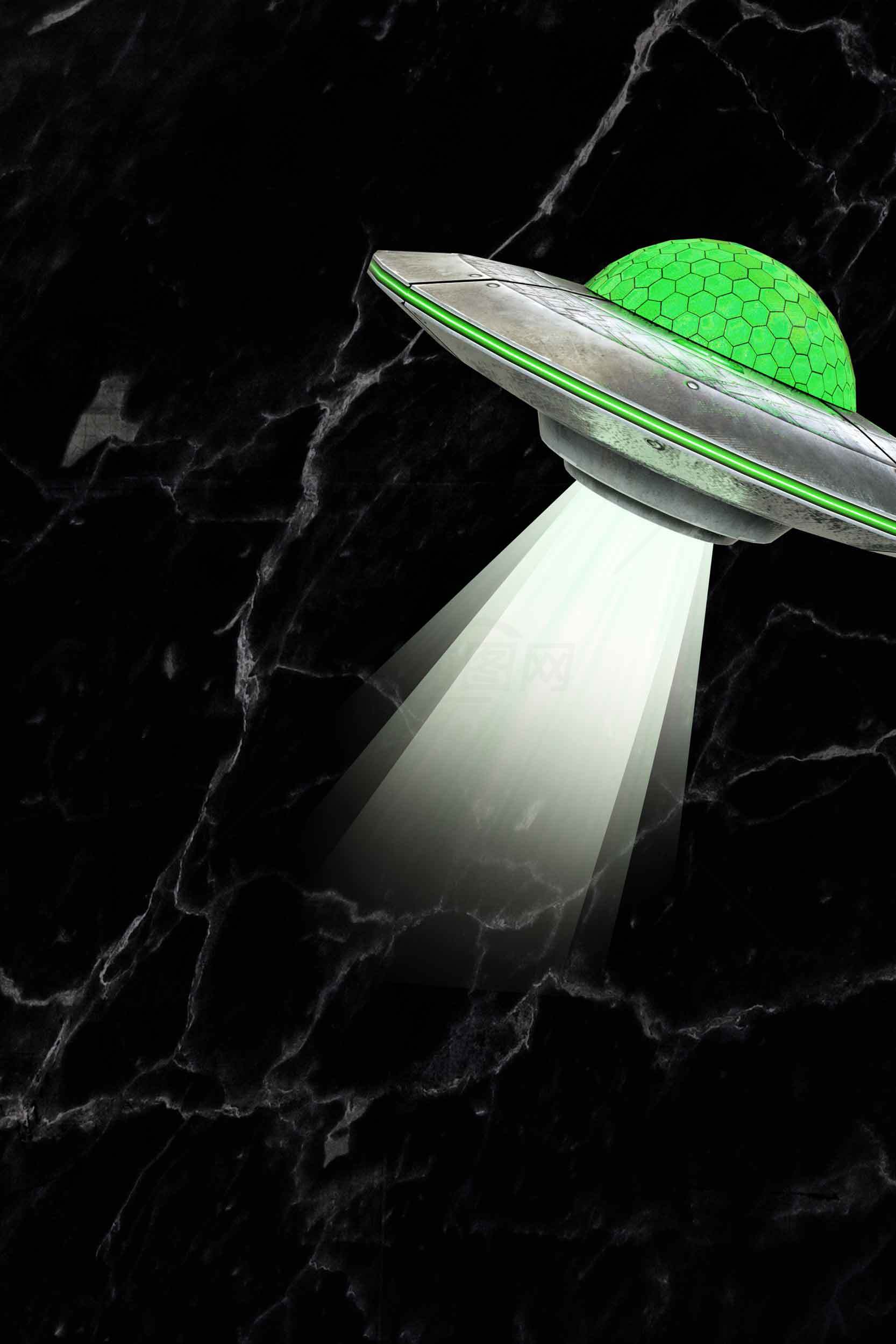 外星飞船与黑色大理石背景科幻艺术图片素材