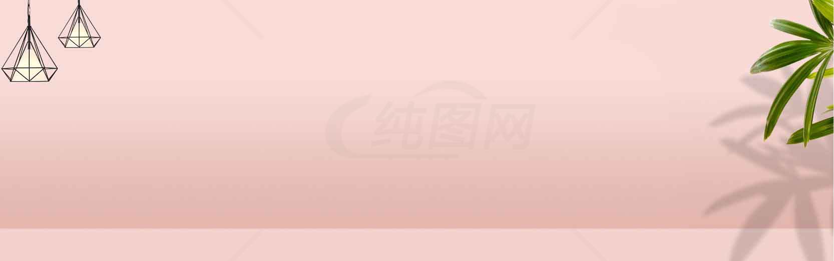 简约粉色背景设计，植物与吊灯装饰素材