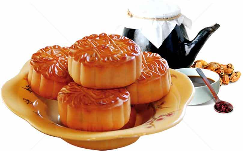 中秋月饼与茶壶美食搭配图片素材