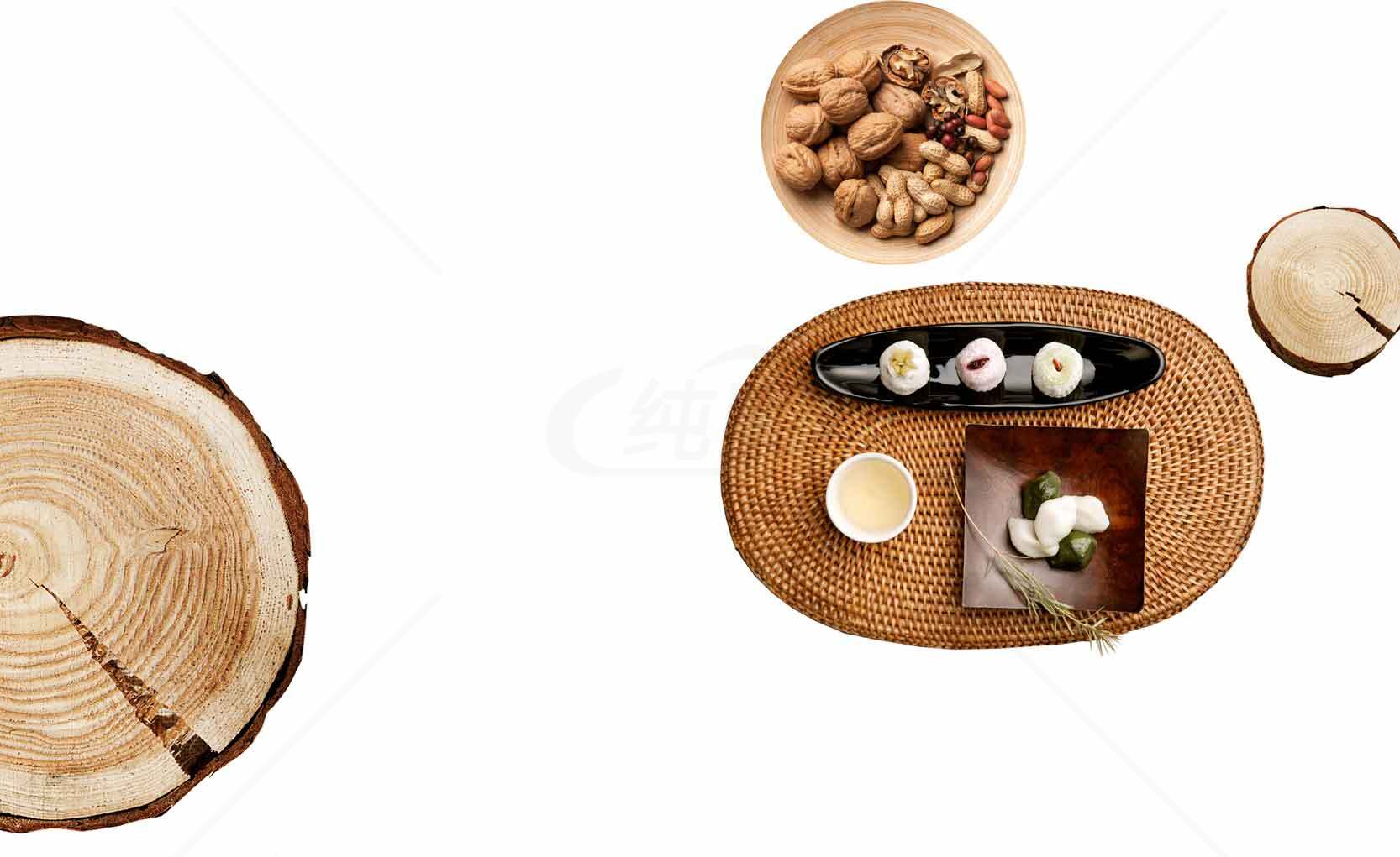 自然风格茶具与木质元素的禅意摆设素材
