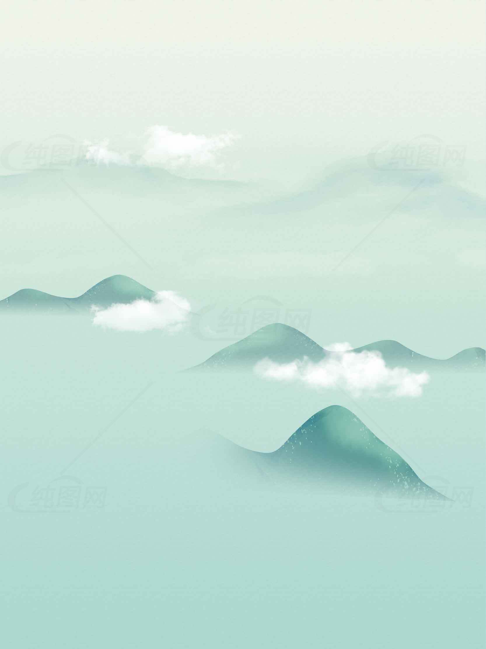 唯美山水国画风背景图片素材