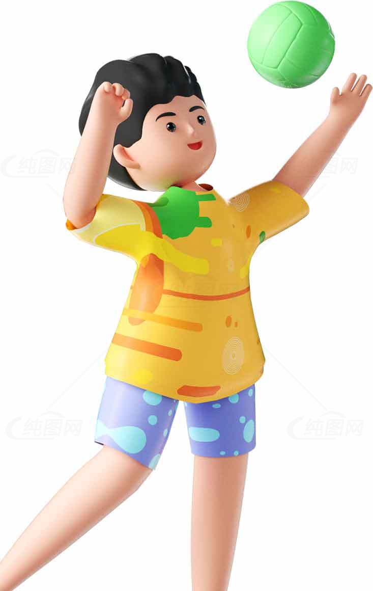 卡通人物玩绿色球的动态插画素材