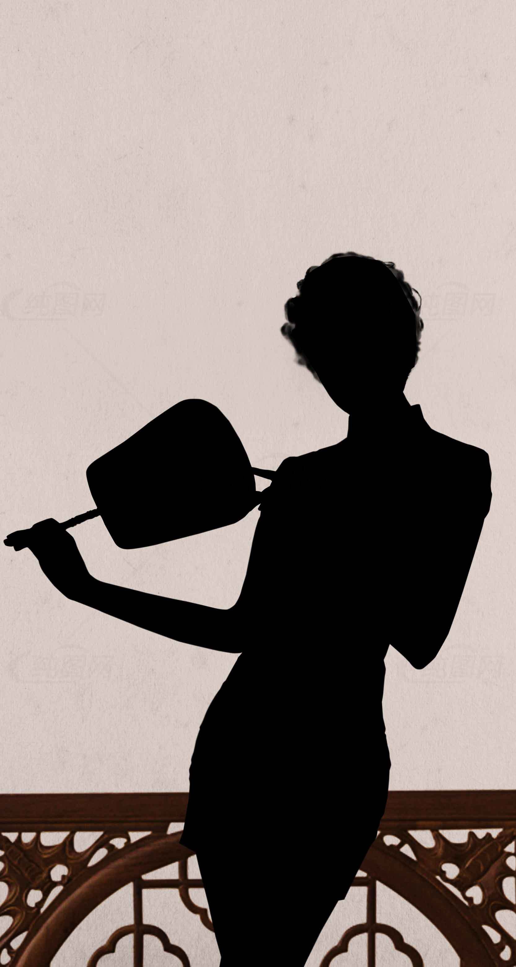 优雅剪影艺术：女性与扇子的经典姿态素材