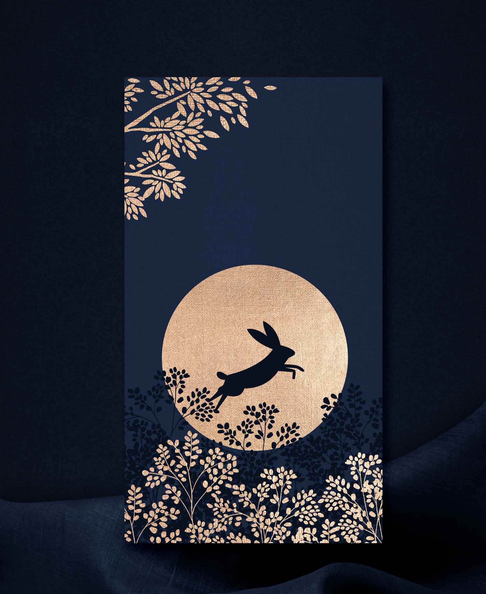 中秋月夜兔子剪影艺术设计图片素材