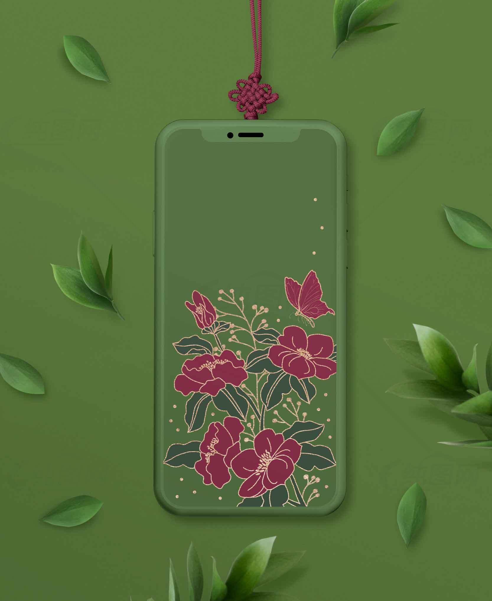 绿色花卉手机壳设计图片素材