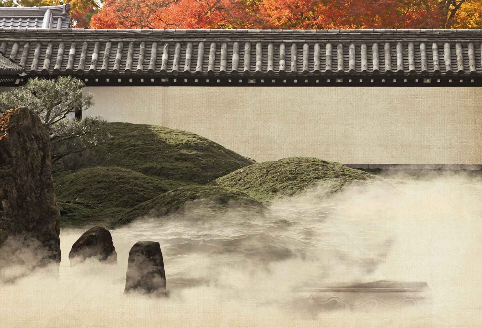 日本庭园秋季景观与禅意氛围素材