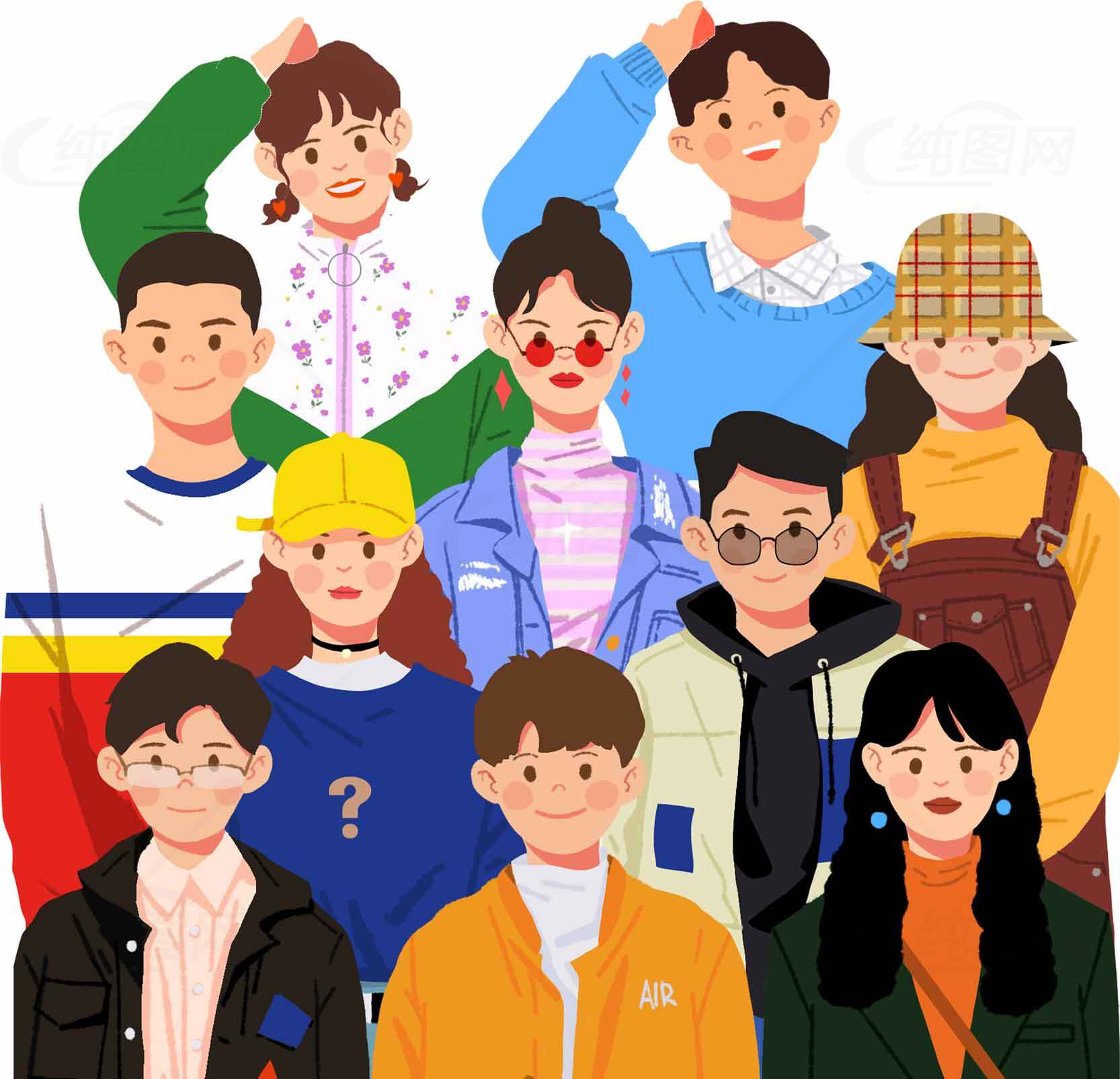 卡通风多人群像插画创意设计素材