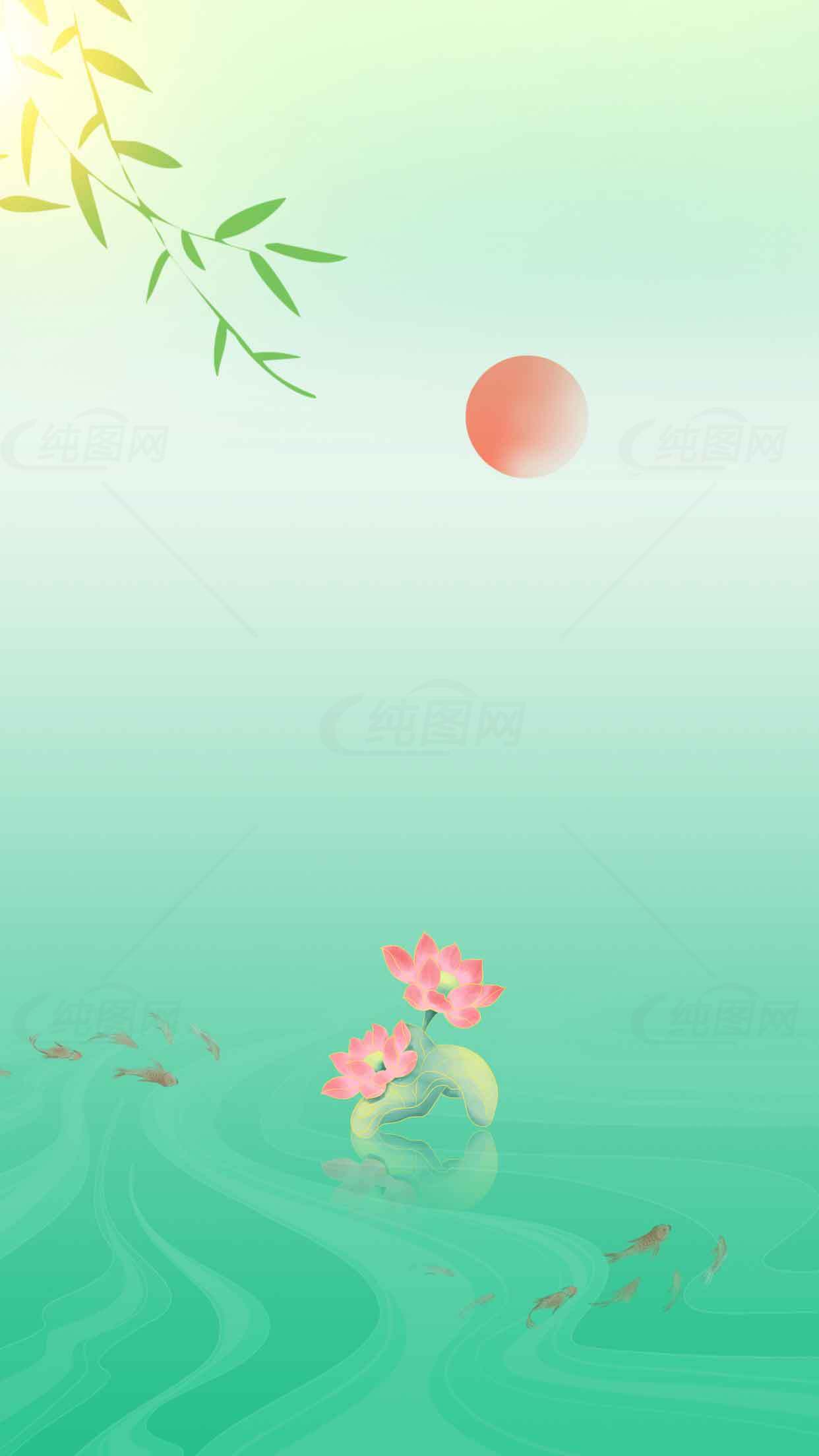 清新荷花与太阳背景图片素材