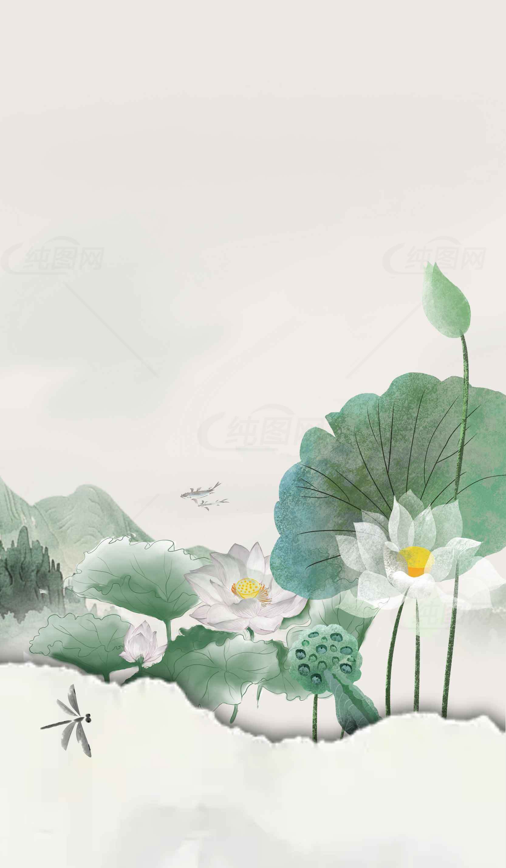 唯美中国风水墨荷花背景图片素材