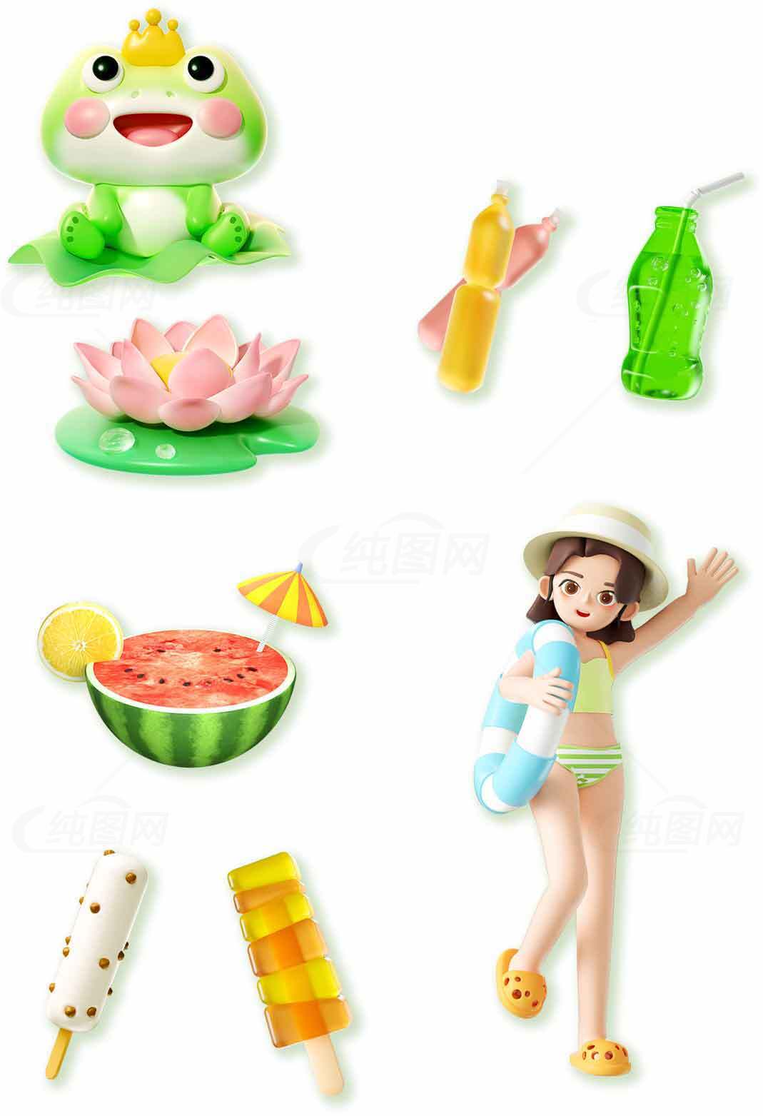 夏日清新卡通元素合集素材