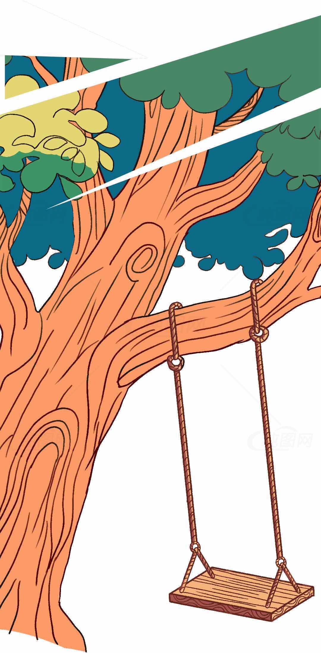 树下秋千插画风景图片素材