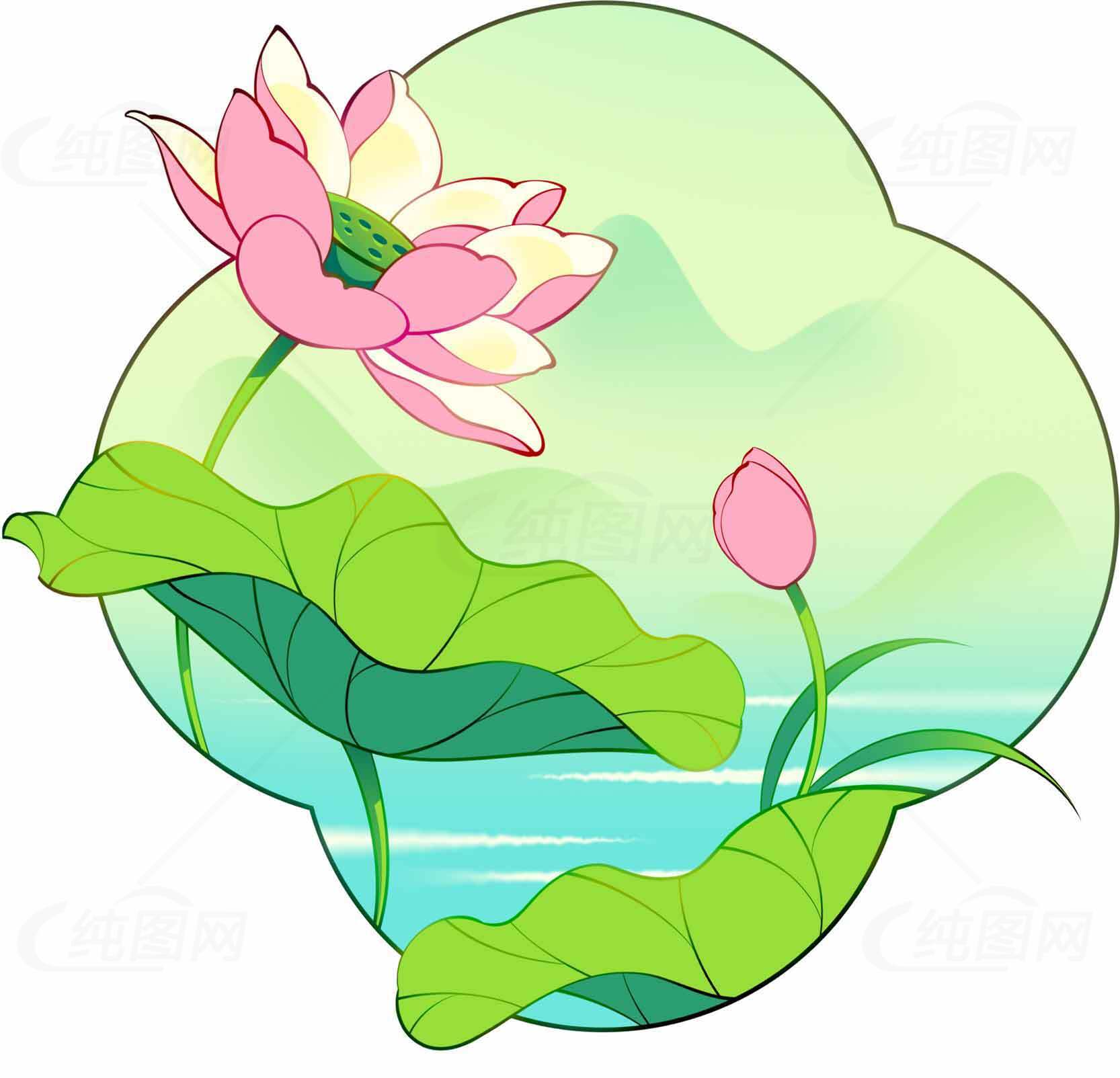 清新荷花插画背景图片素材