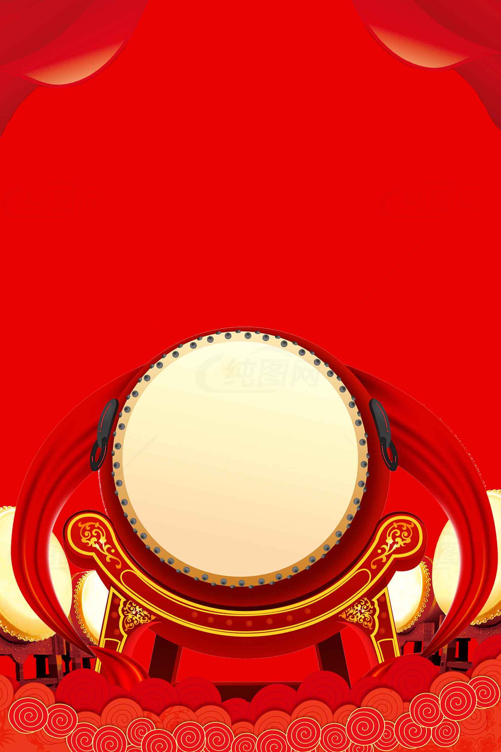 中国传统红色鼓元素背景图片素材
