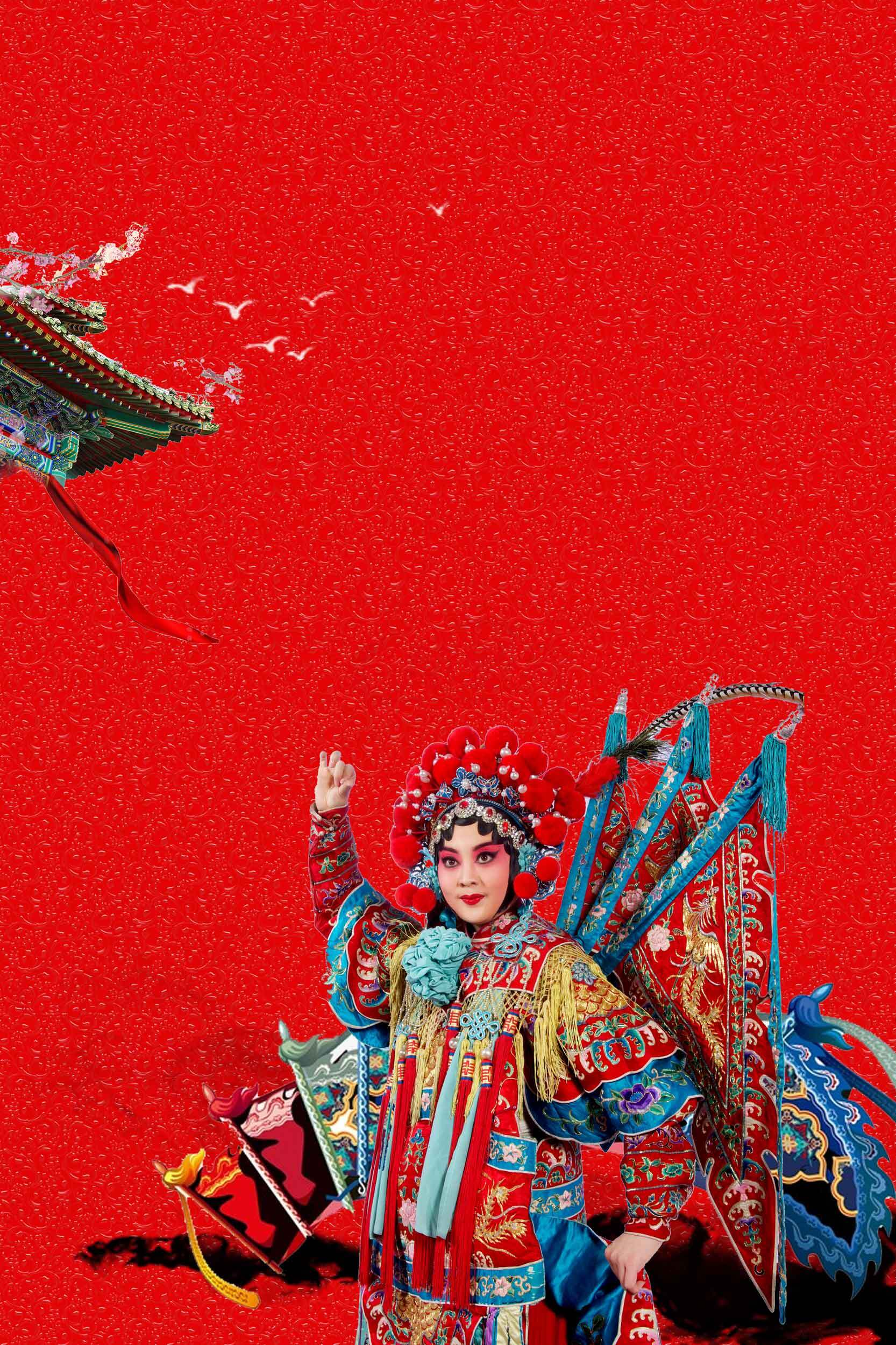 中国传统戏曲服饰与红色背景艺术展示素材