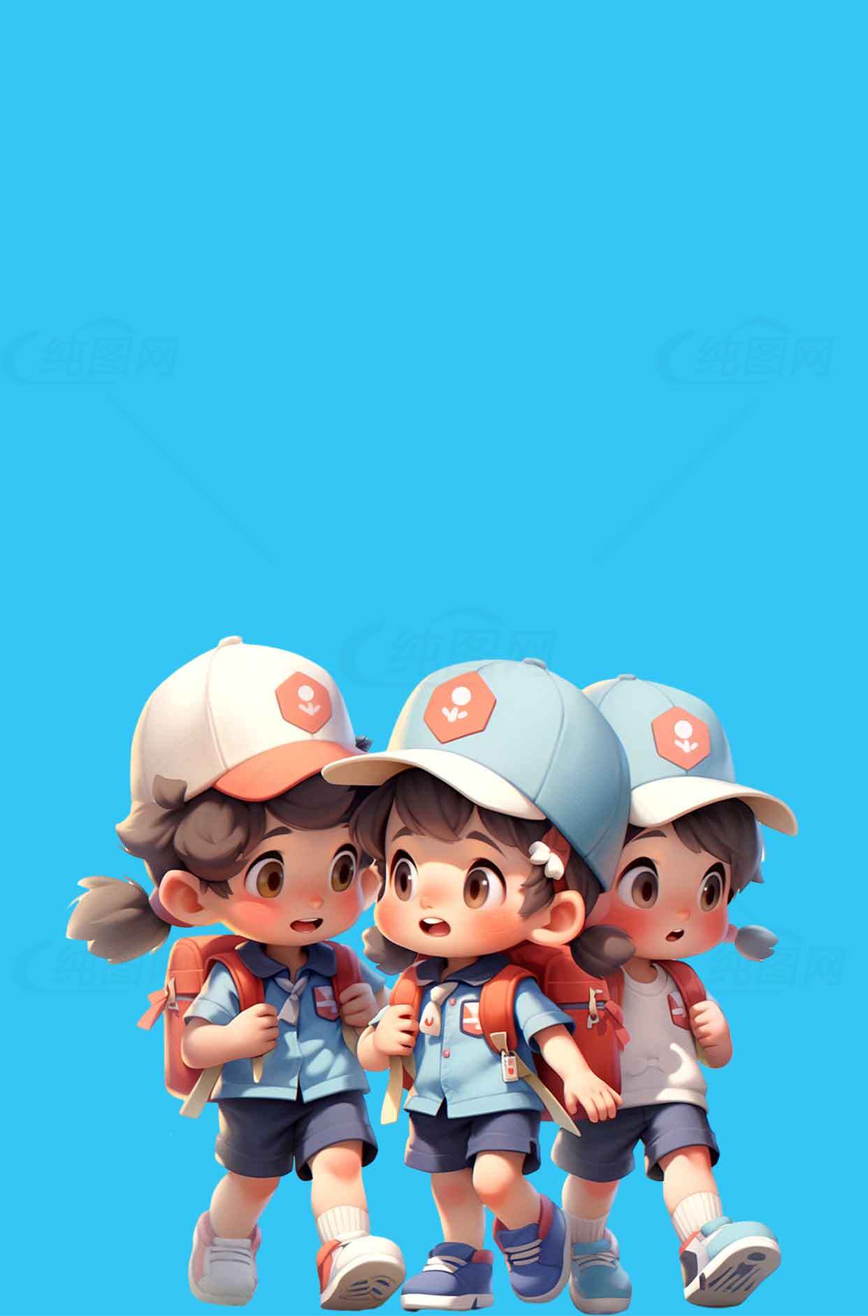 可爱卡通儿童插画：三人组探险故事素材