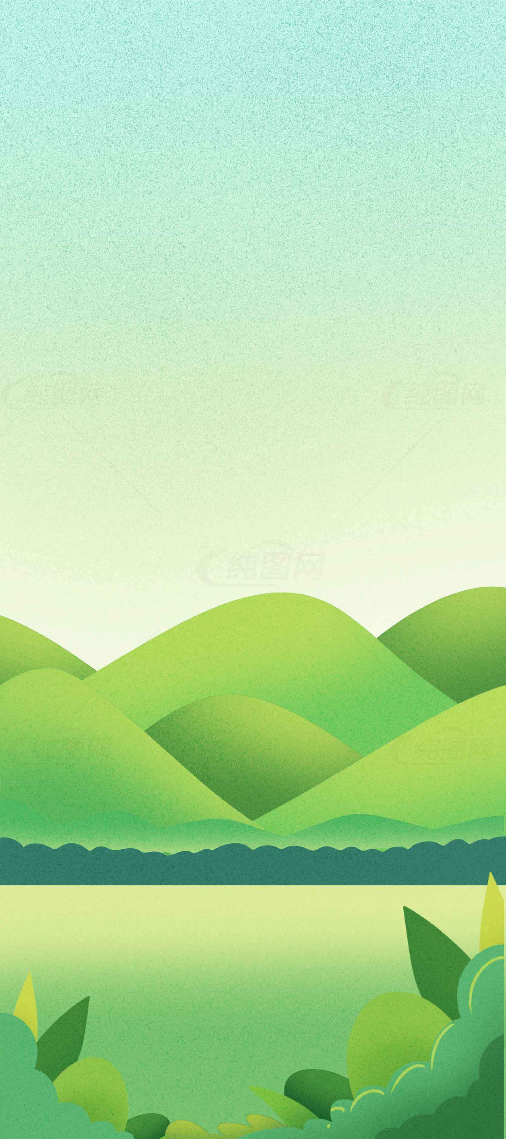 清新绿色山水风景插画背景图片素材
