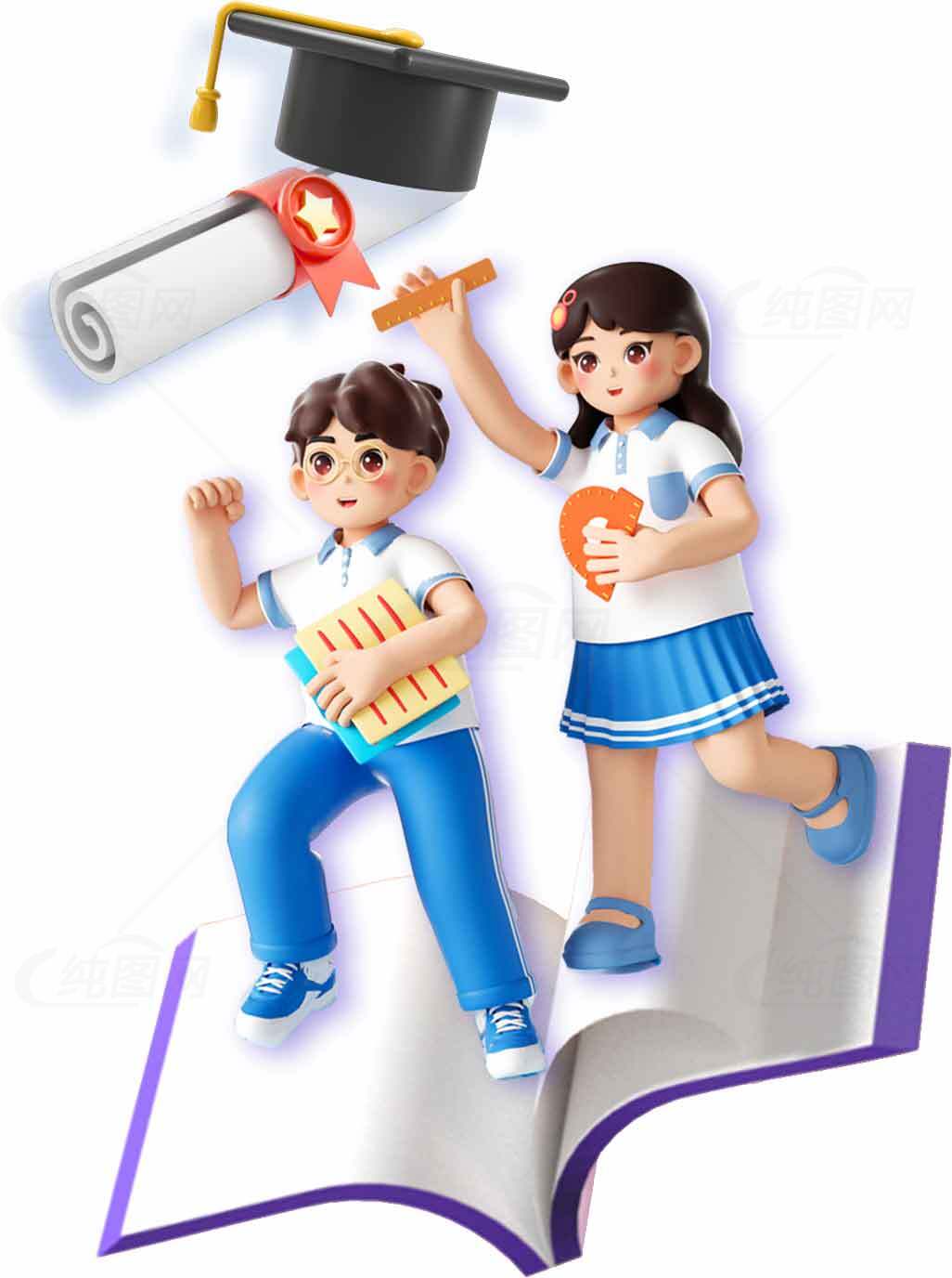 教育主题卡通插画：学生与毕业元素素材