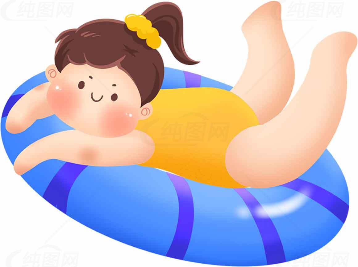 卡通女孩游泳圈插画图片素材