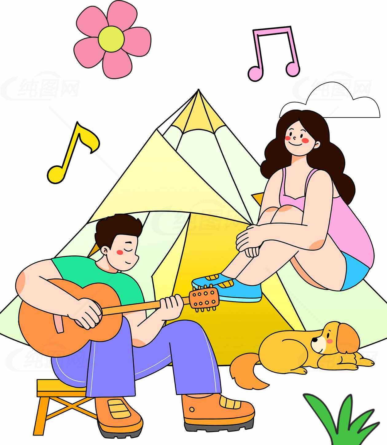 户外露营音乐休闲插画素材