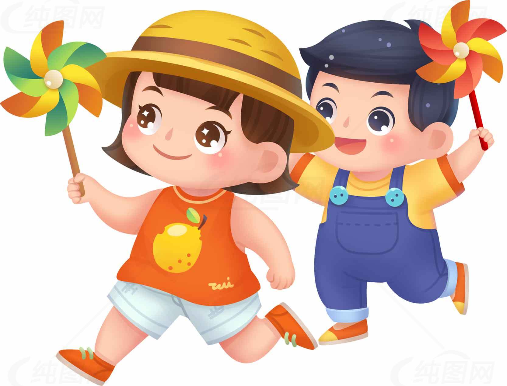 儿童玩耍风车插画图片素材