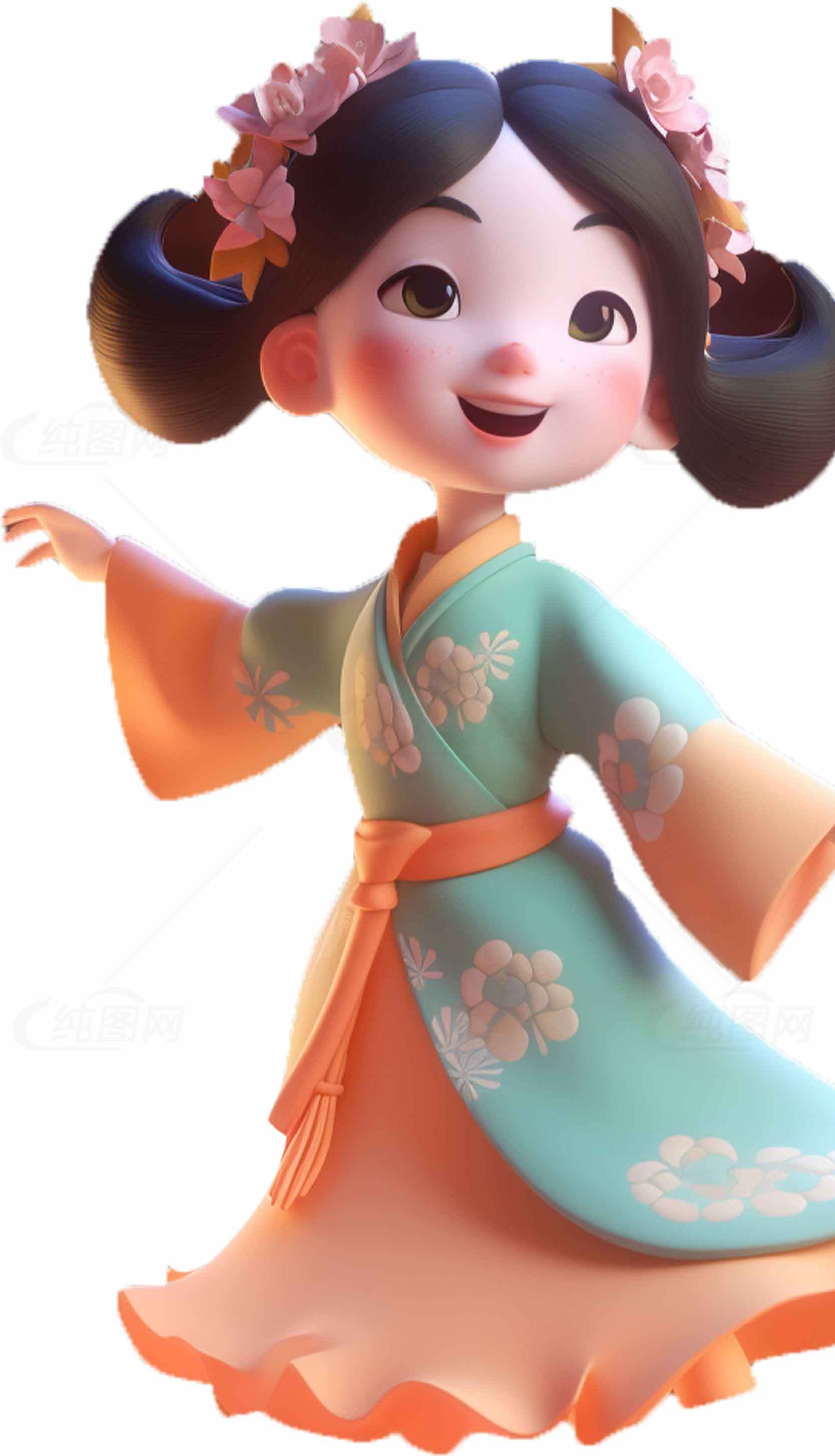 卡通古风少女形象插画设计素材