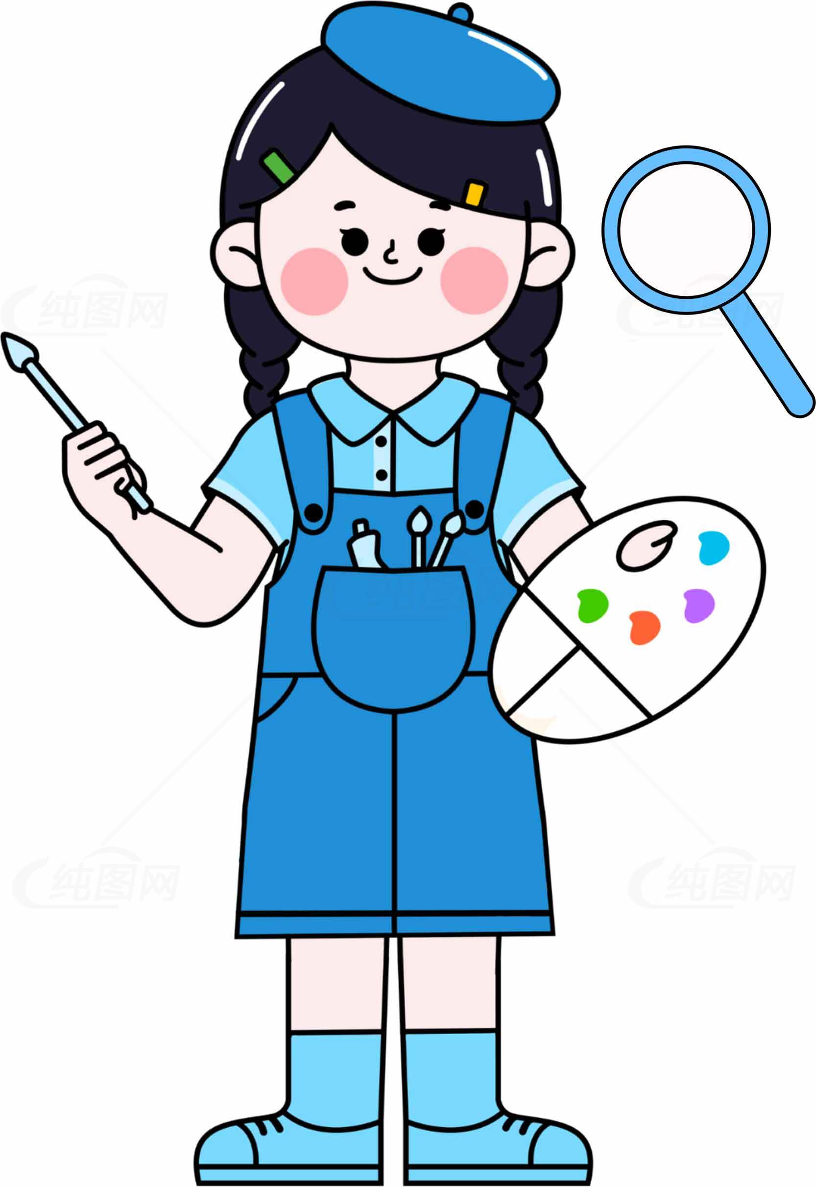 卡通女生拿画板画画形象插图素材