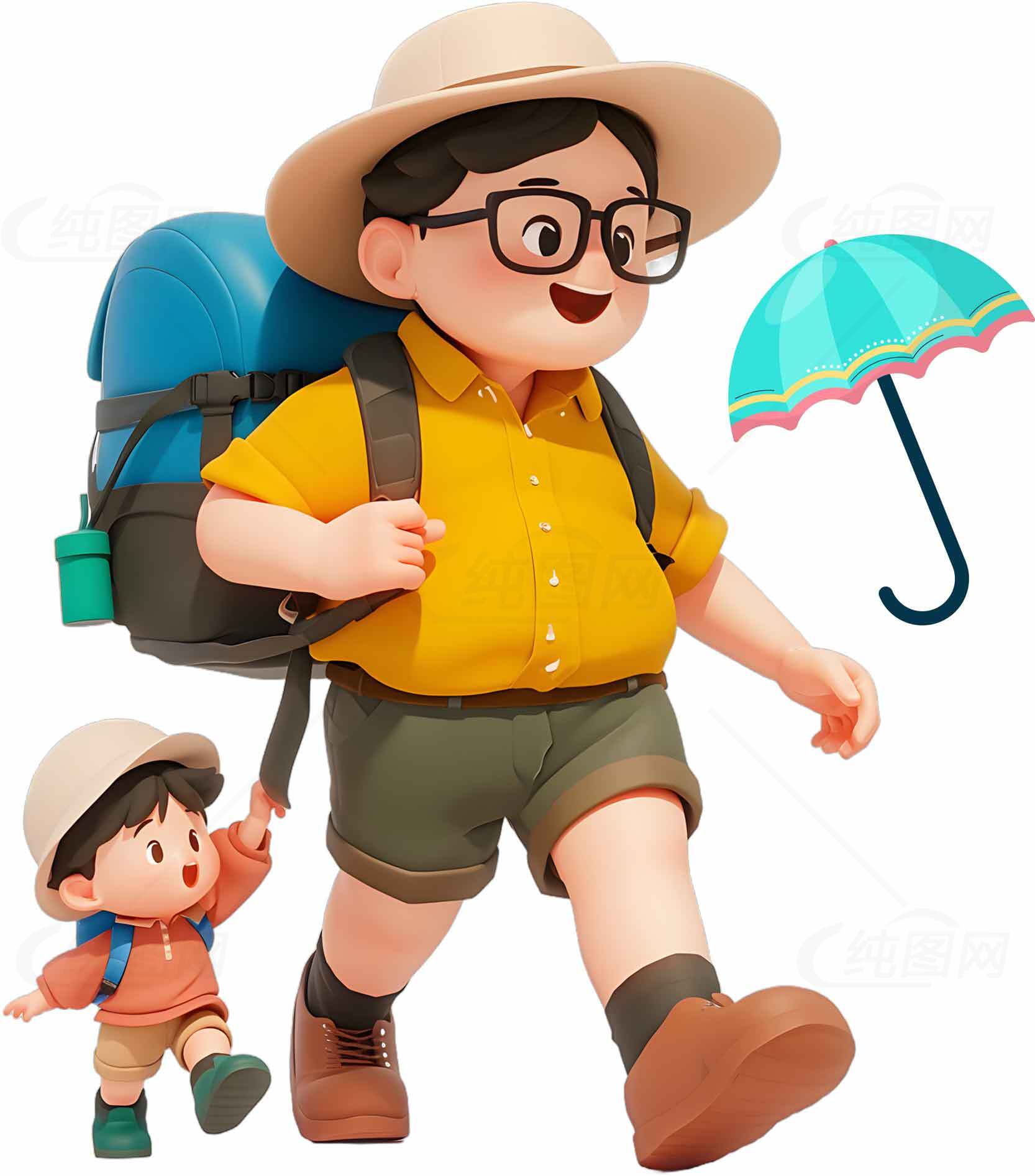 亲子户外旅行卡通形象设计素材