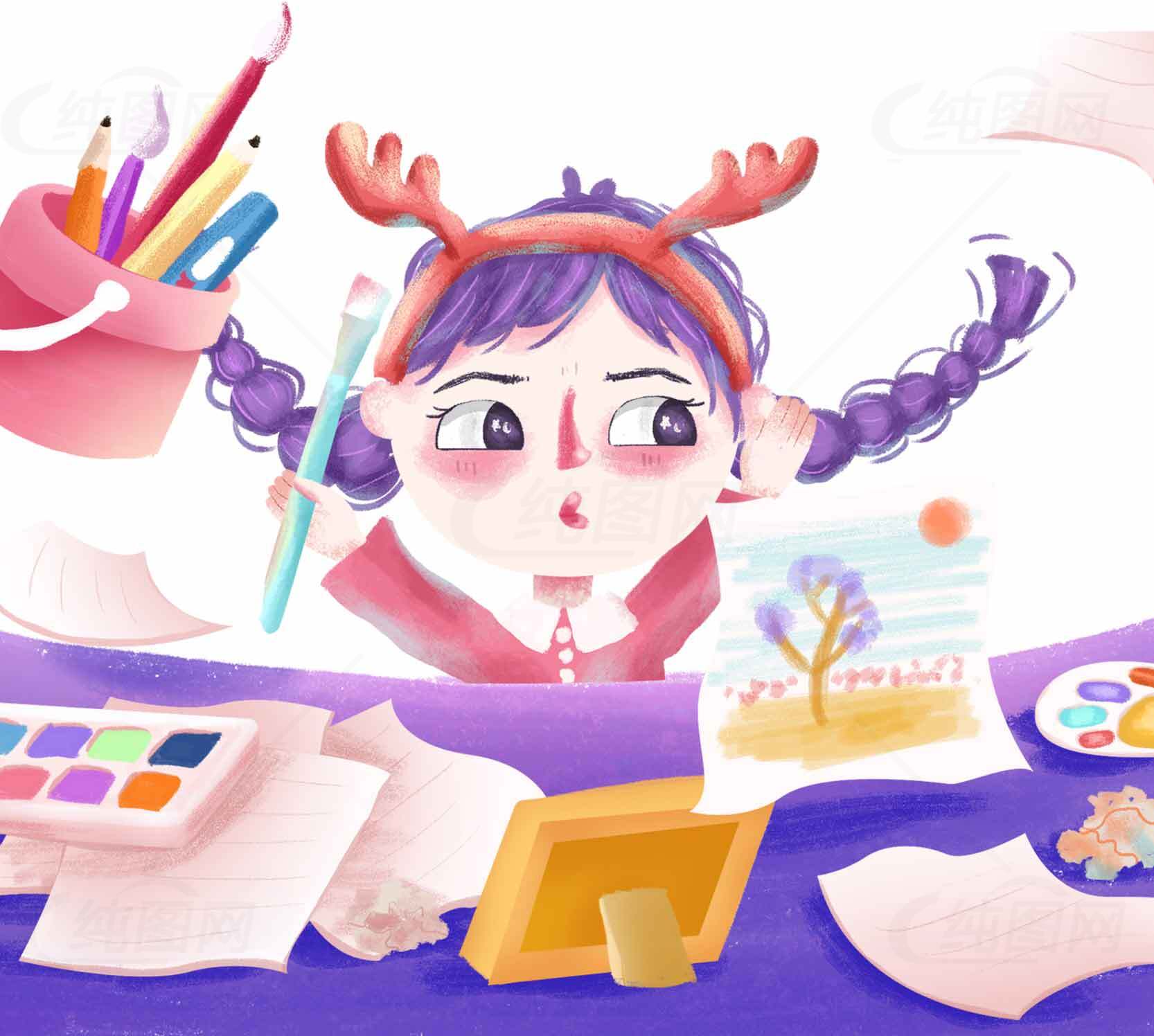 儿童创意绘画艺术场景插画素材
