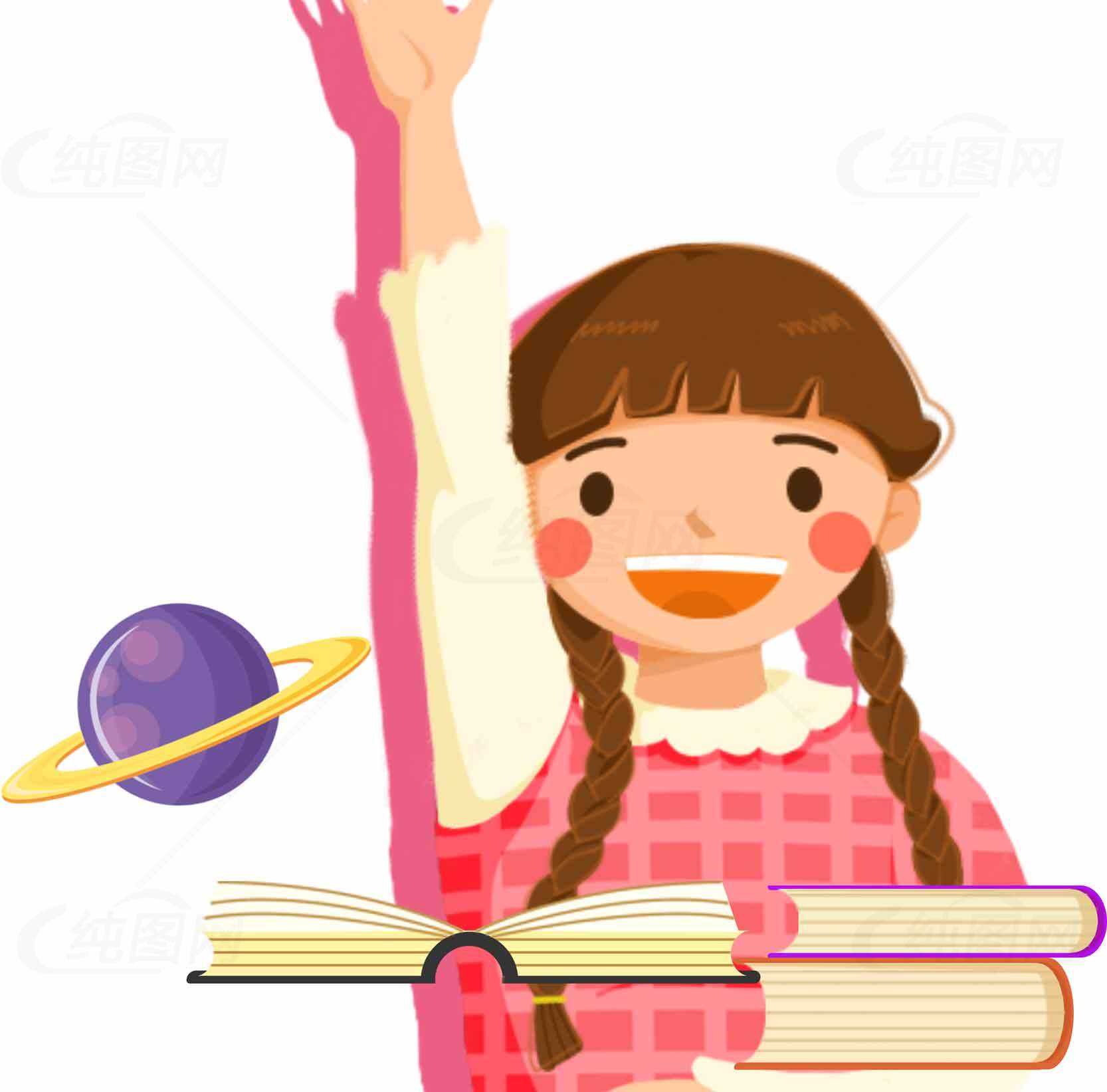 快乐学习的女孩插画：探索知识的乐趣素材