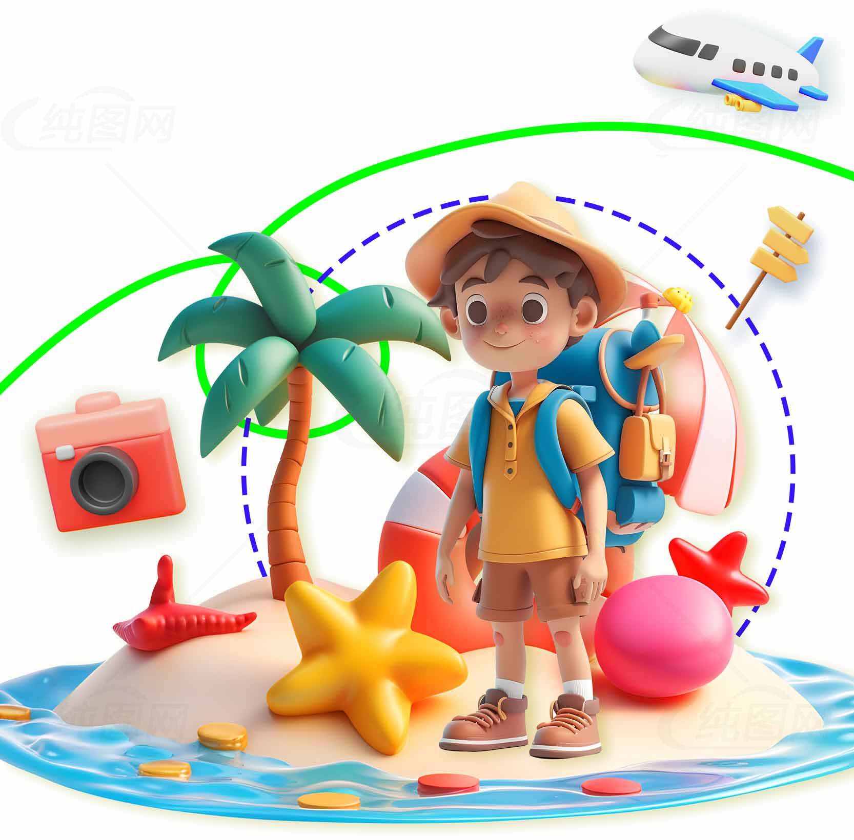 卡通海岛旅行主题插画设计素材