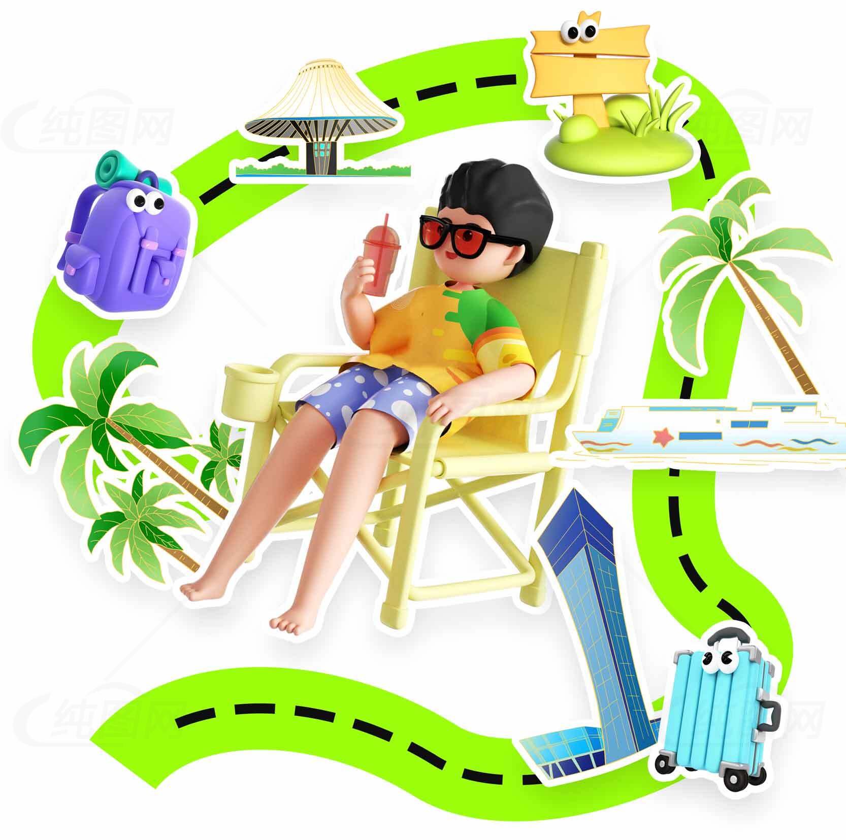 夏日旅行玩具场景创意图片素材