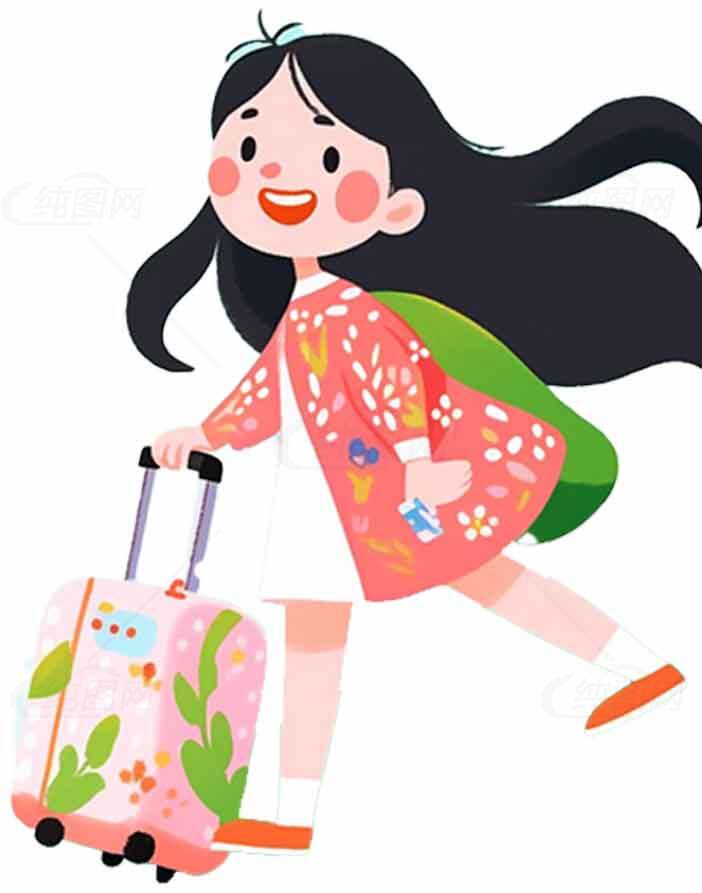 快乐旅行女孩插画图片素材
