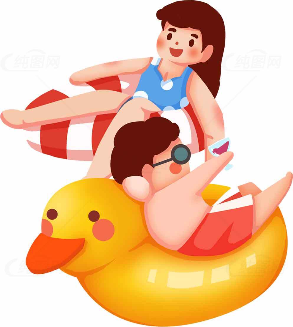夏日泳池趣味卡通插画素材