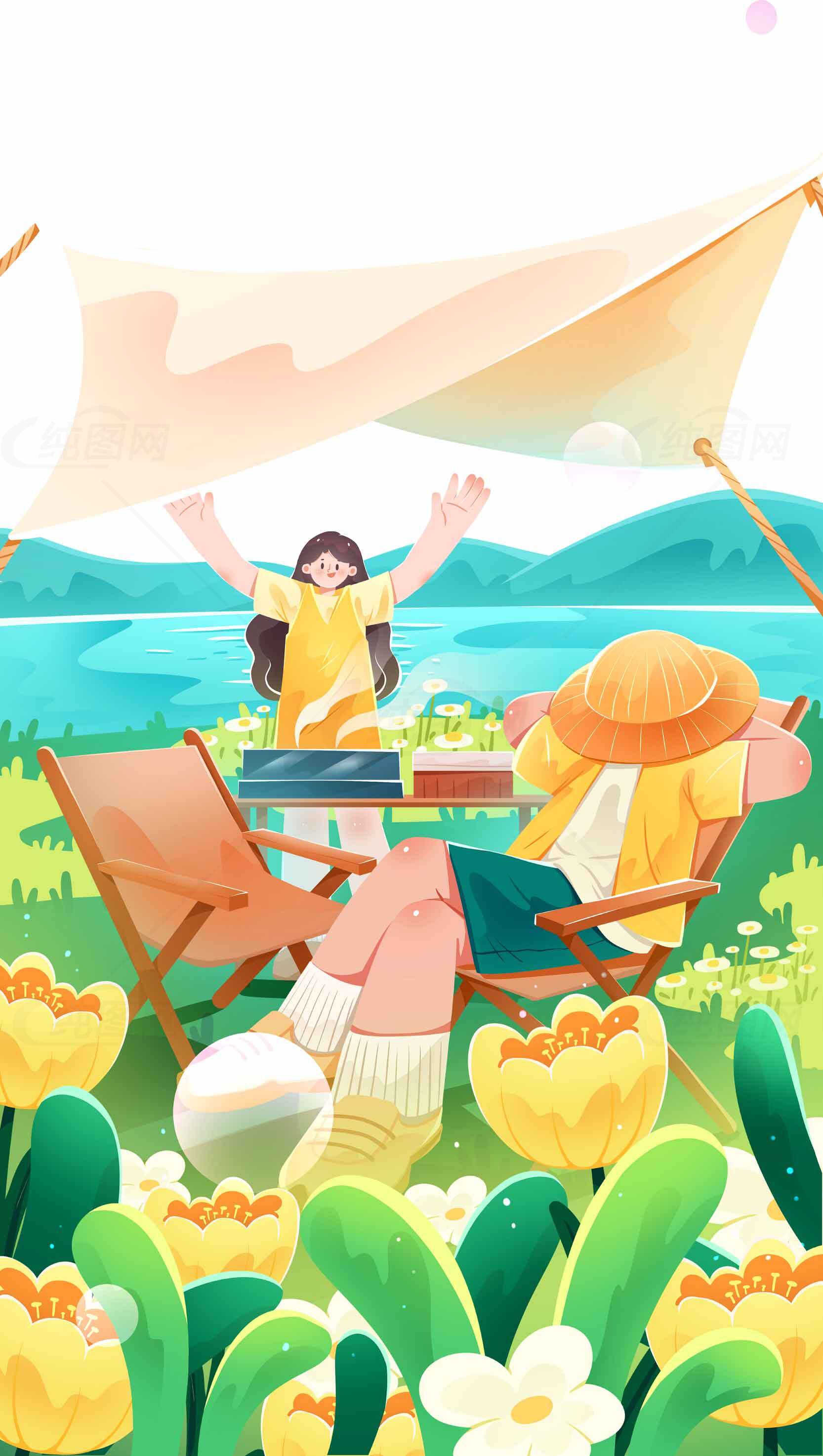 春日野餐郊游插画设计素材