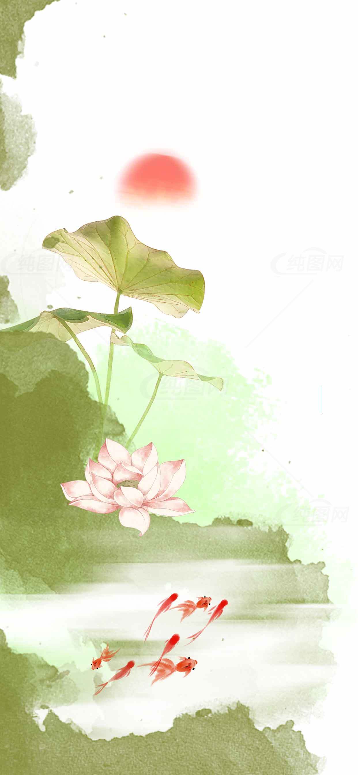 唯美中国风荷花水墨画背景图片素材