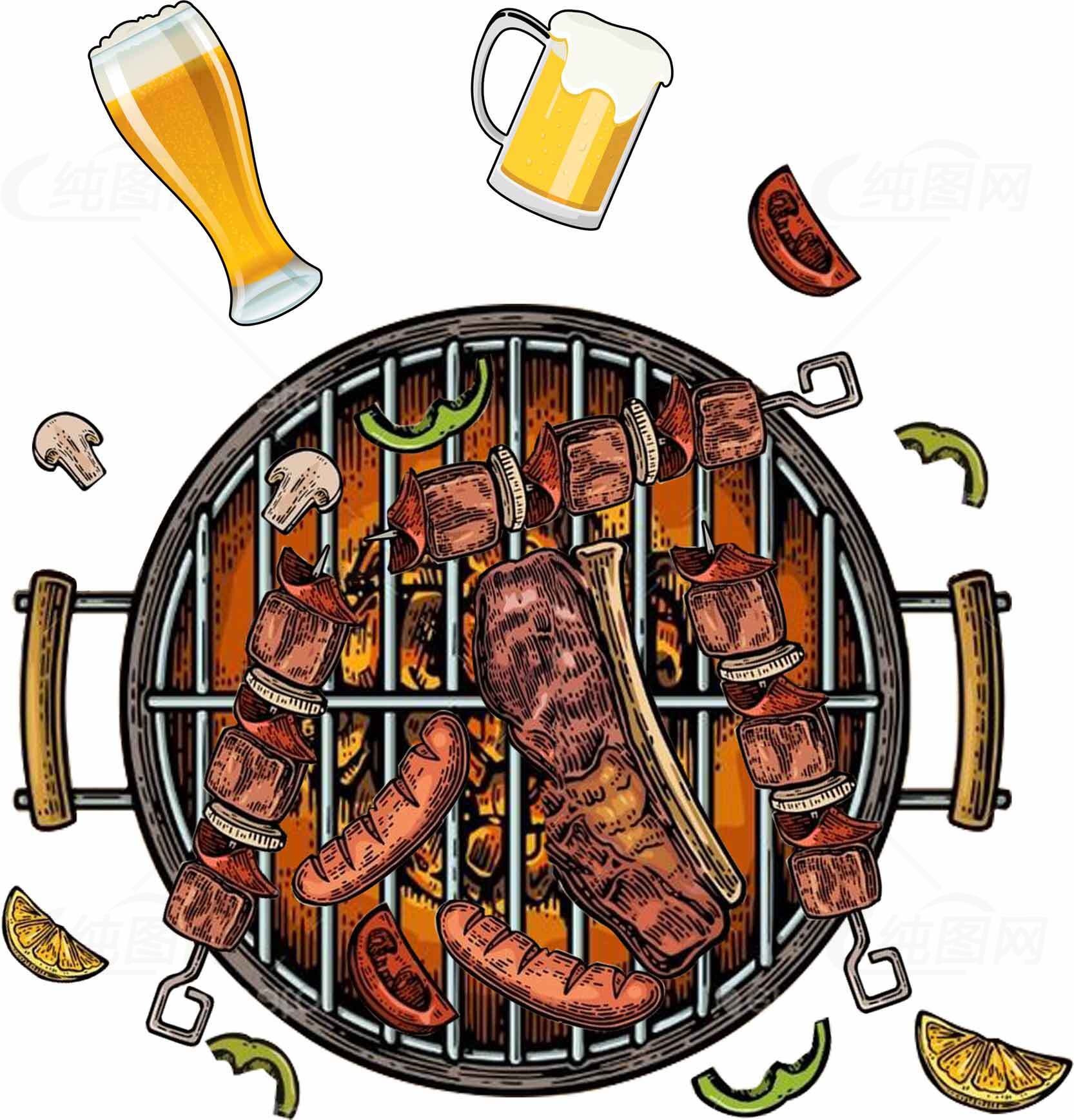 烧烤美食与啤酒的完美搭配图片素材