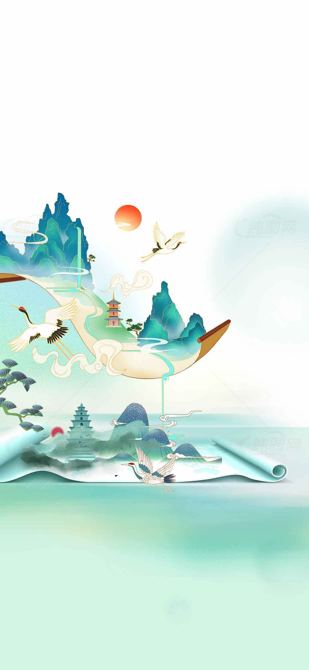 唯美中国风山水画背景高清图片素材