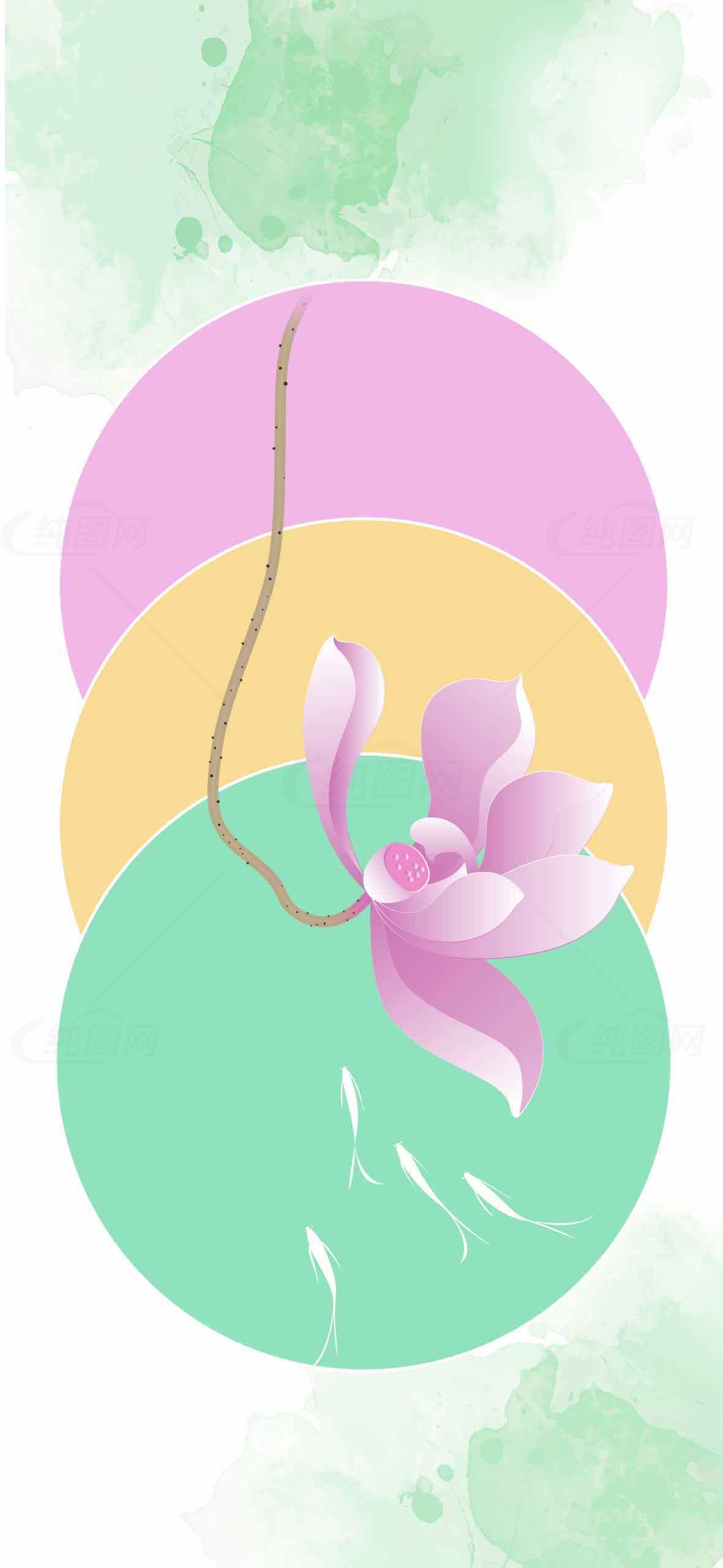 唯美粉色莲花与彩色圆形背景设计图片素材
