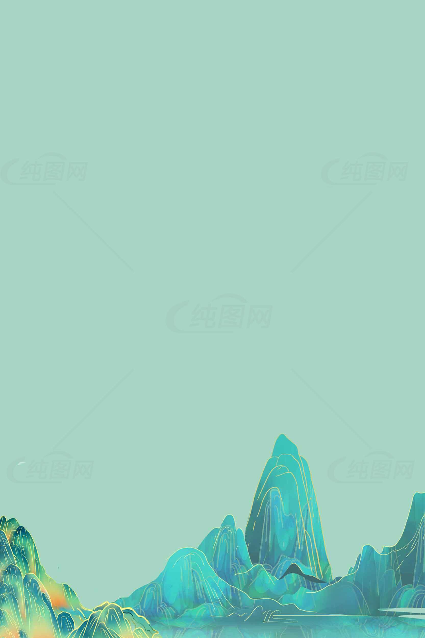 清新唯美的抽象山水画背景图片素材