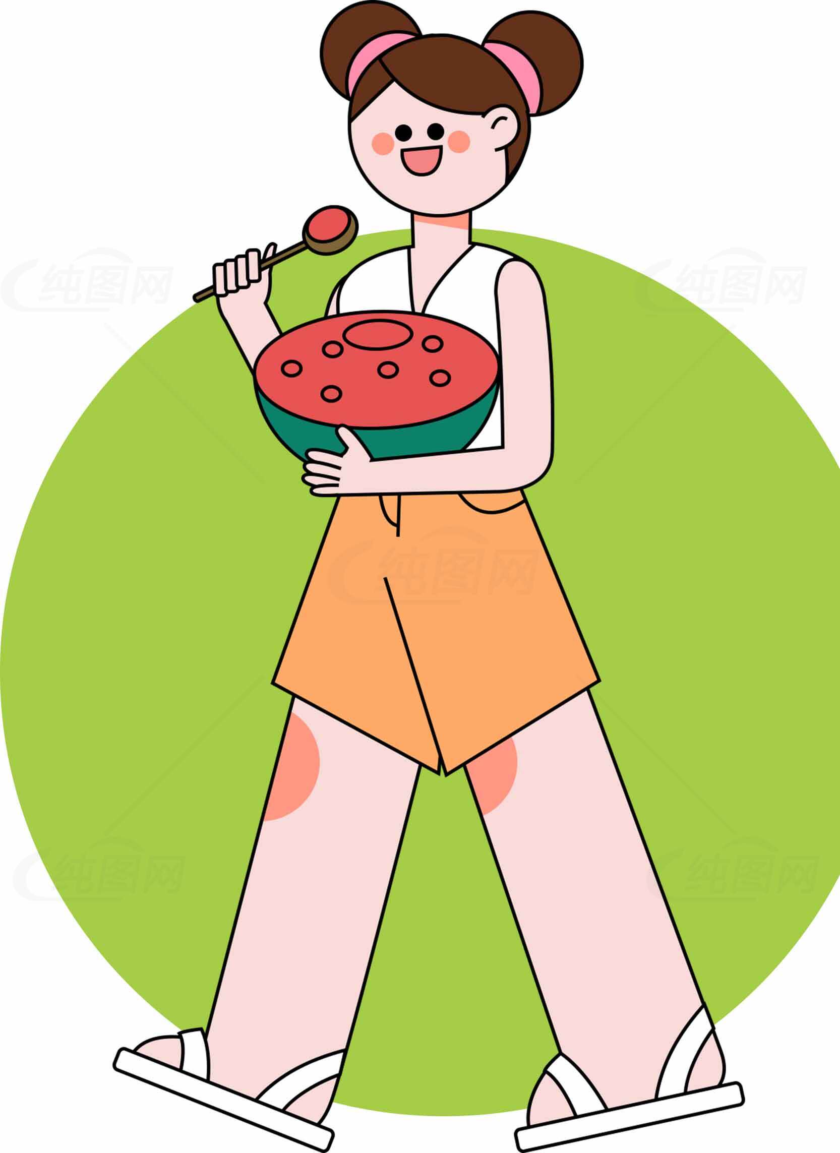 卡通女孩享用美食插画设计素材