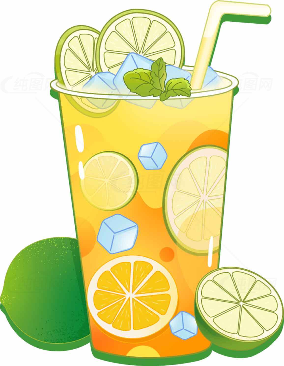 清新柠檬冰饮插画图片素材