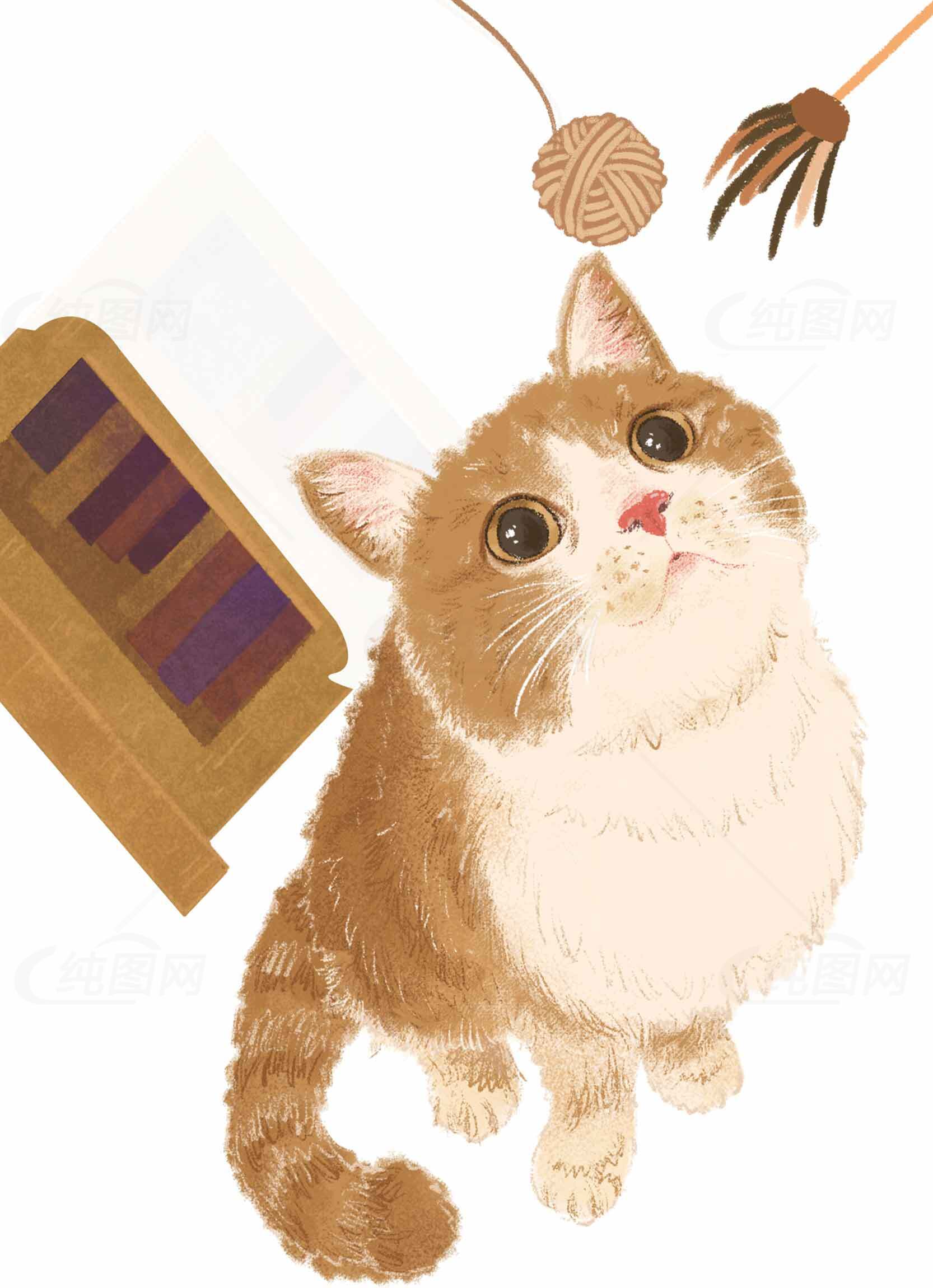 可爱猫咪玩耍场景插画素材