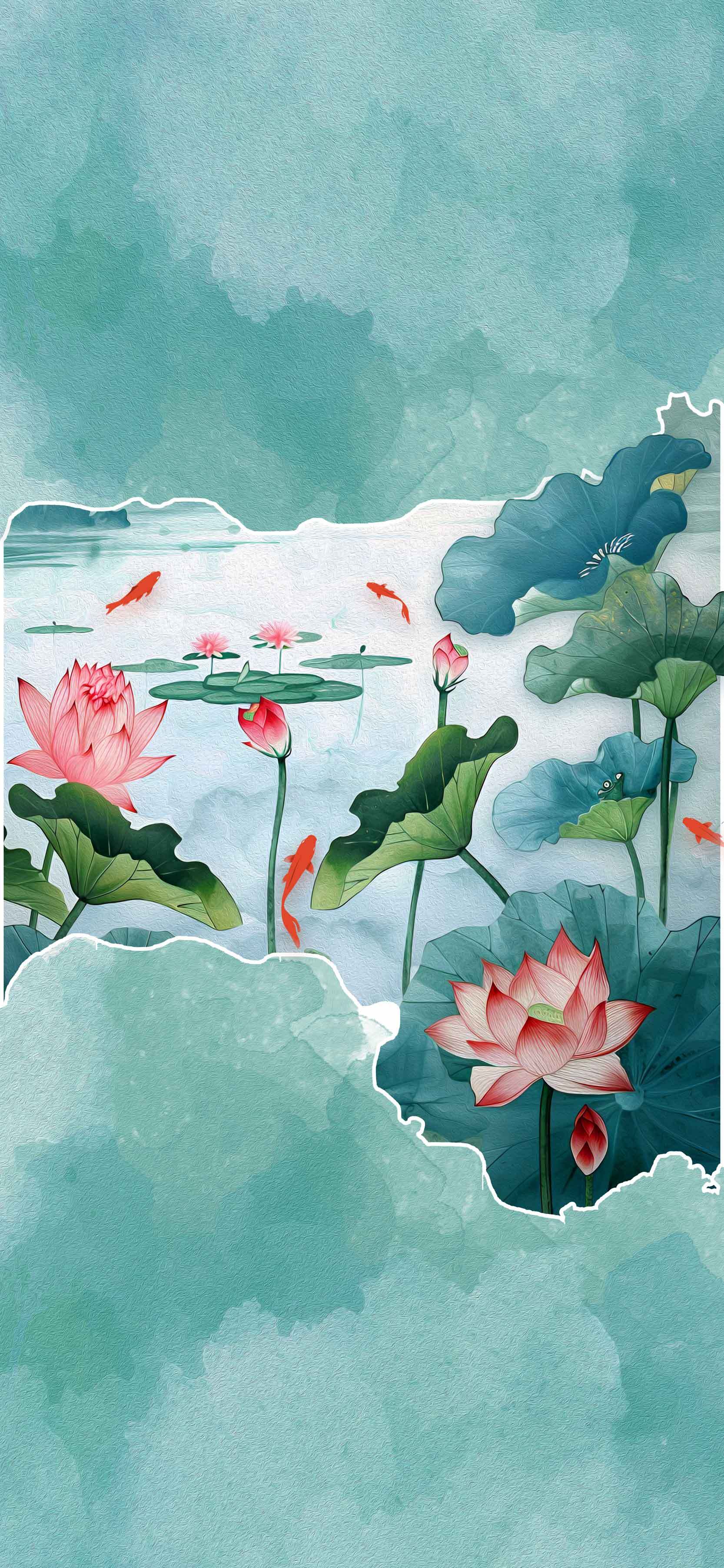 水墨画风唯美荷花锦鲤背景图片素材